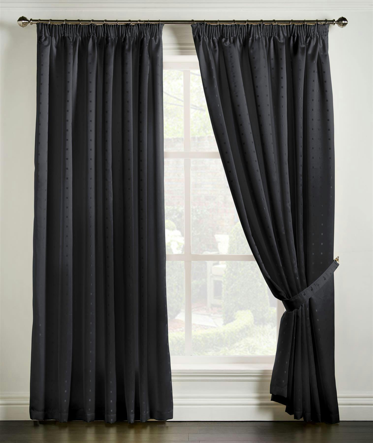 Rackhams Black Adi Lined Pencil Pleat Curtains - 117Cm Width X 229Cm Drop