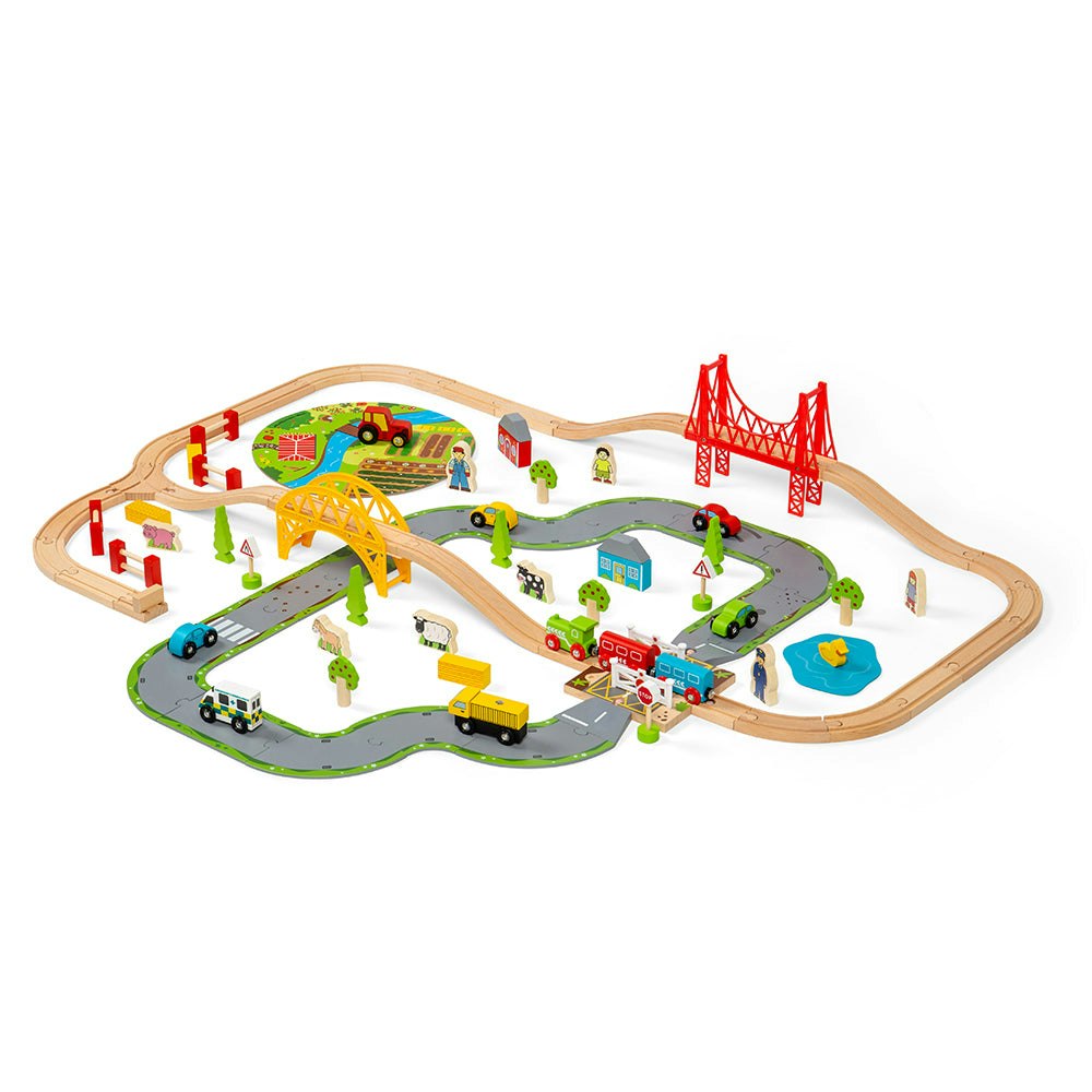 Bigjigs Toys - Road and Rail Train Set - Wooden - Multi - Image 4
