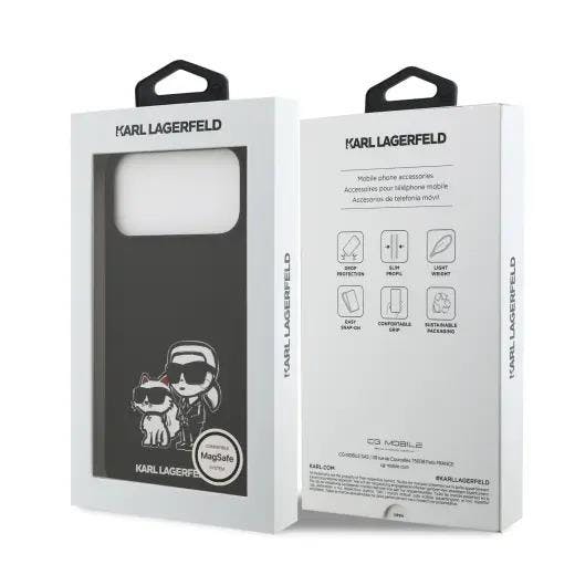Karl Lagerfeld Black Liquid Silicone Karl And Choupette Sketch Case With Magsafe For Iphone 17 Pro Max 6.9" - Klhmp17xskcgrgok