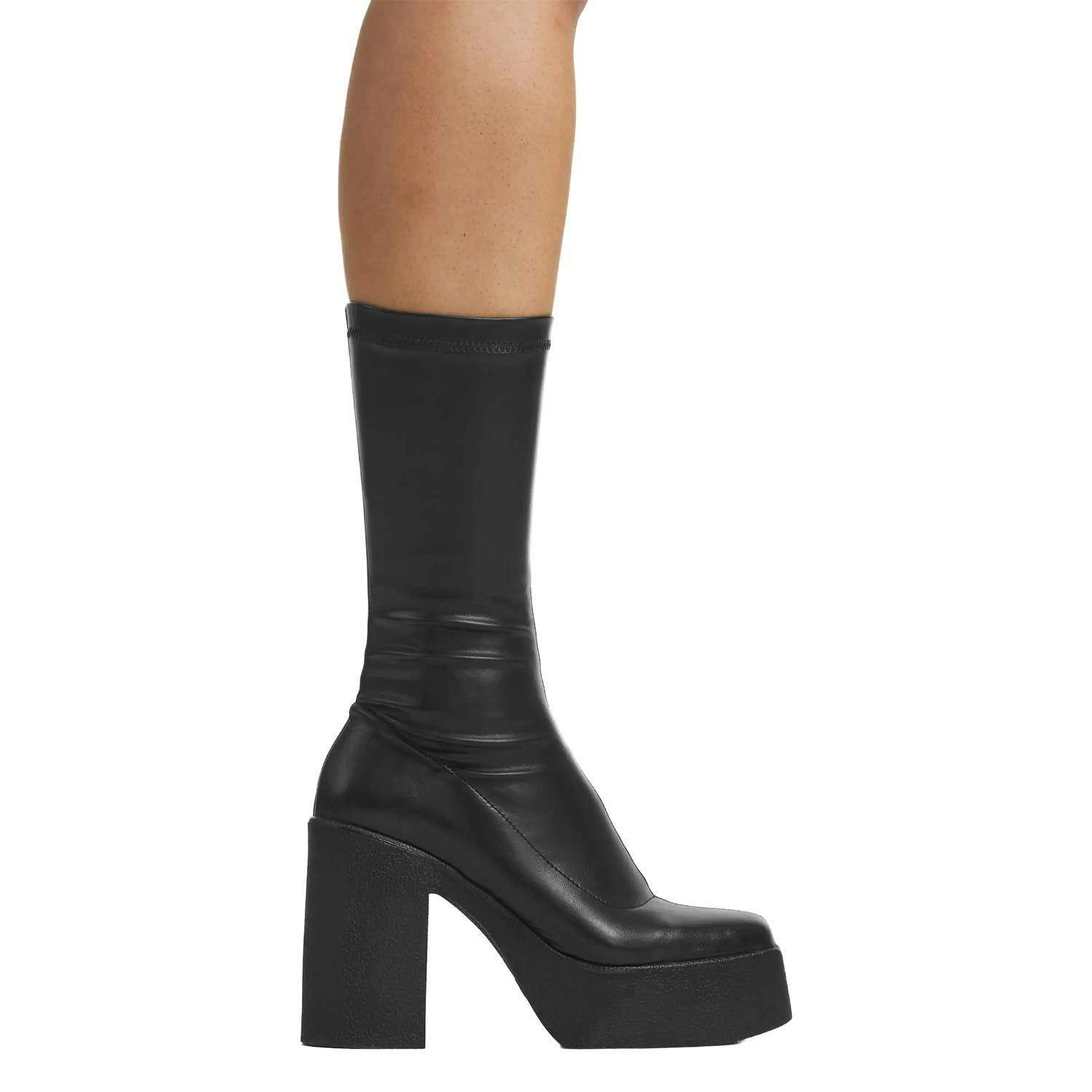 Lamoda Women's Black Holler Back Stretch Calf High Boots Fashionable Trendy - Uk8