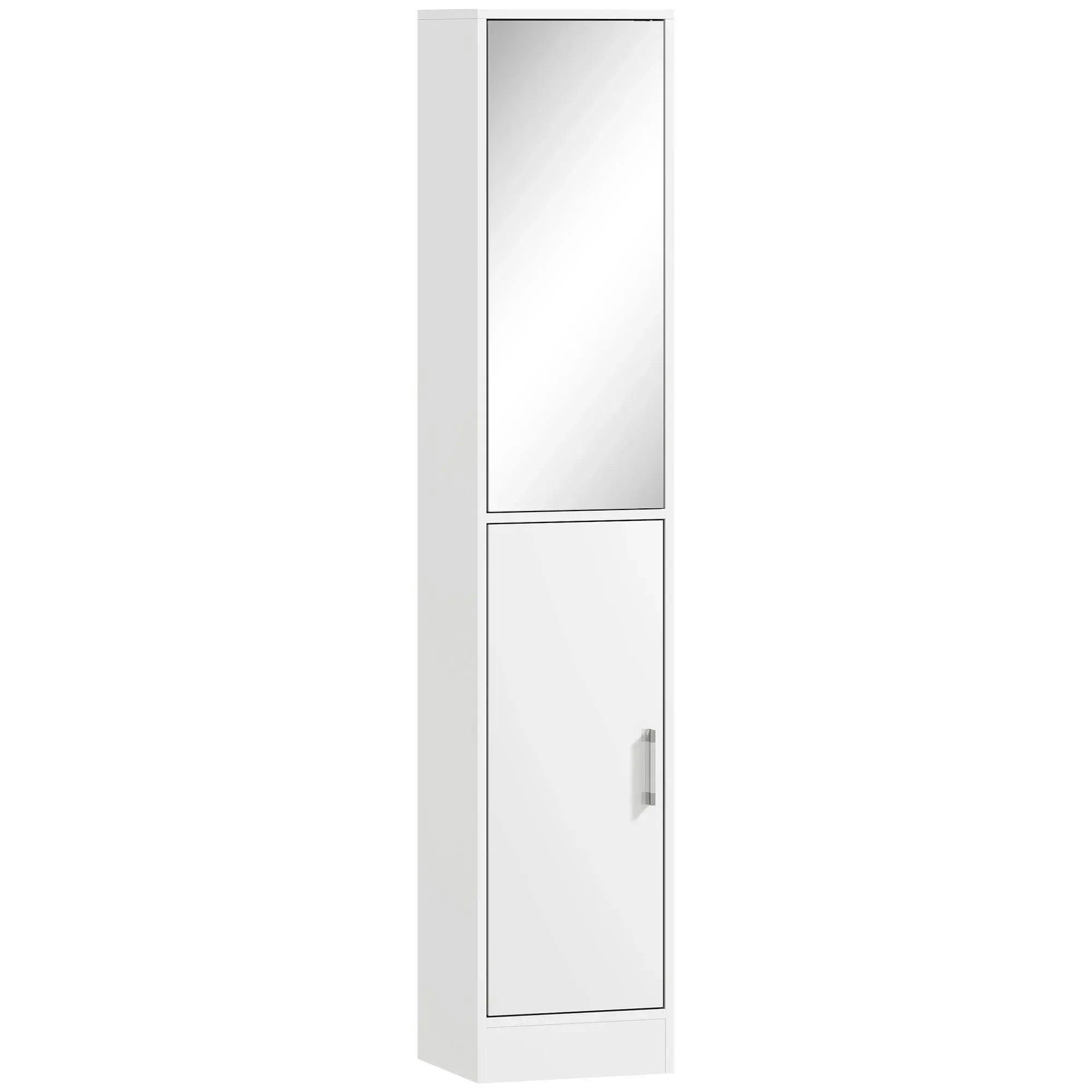 Rackhams White Tall Mirrored Bathroom Cabinet Tallboy Unit W/Adjustable Shelf - Image 5