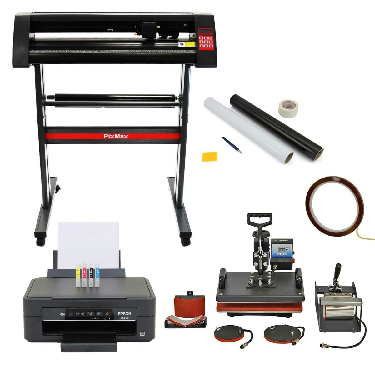 Pixmax 5 In 1 Heat Press, 720Mm Vinyl Cutter, Epson Printer & Weeding Kit
