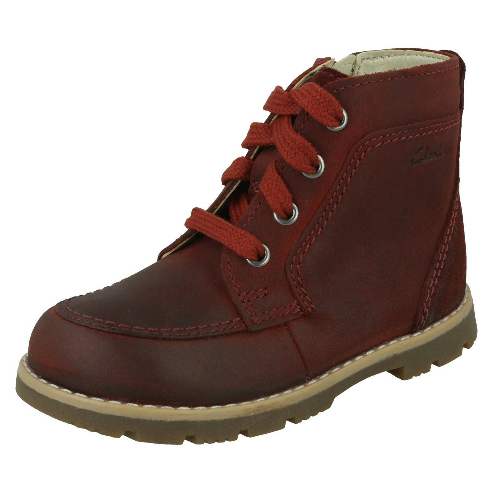 Clarks Boys Ankle Boots Heath Dash T - Merlot - Uk 5.5 Infant - G