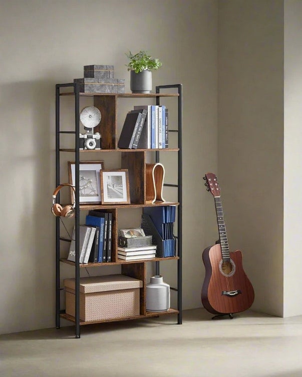 Modcraft Brown Bookshelf 5 Tier Rustic Industrial Storage Shelf For Living Room Bedroom Or Office