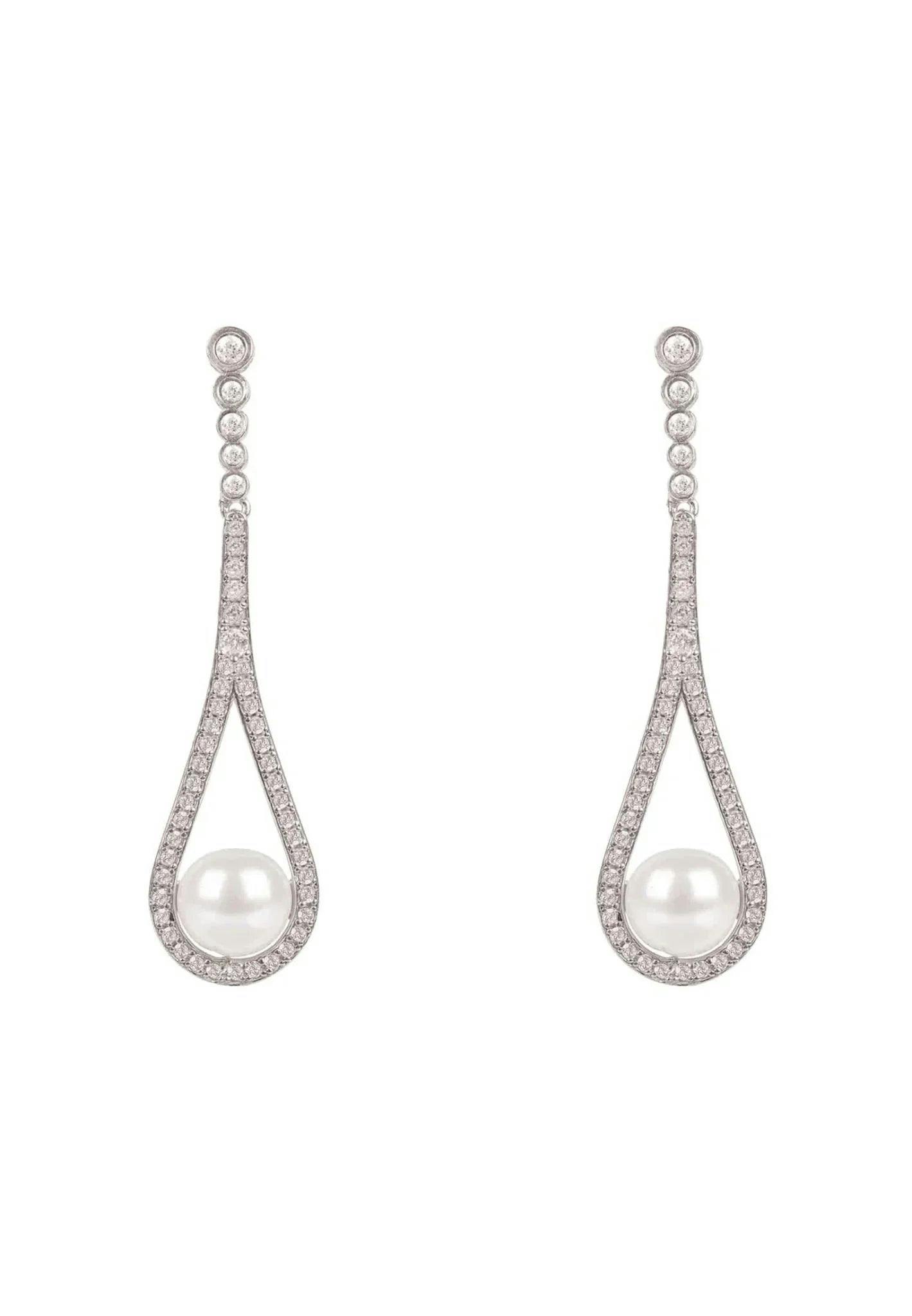 Latelita Silver Cradled Pearl Drop Earrings