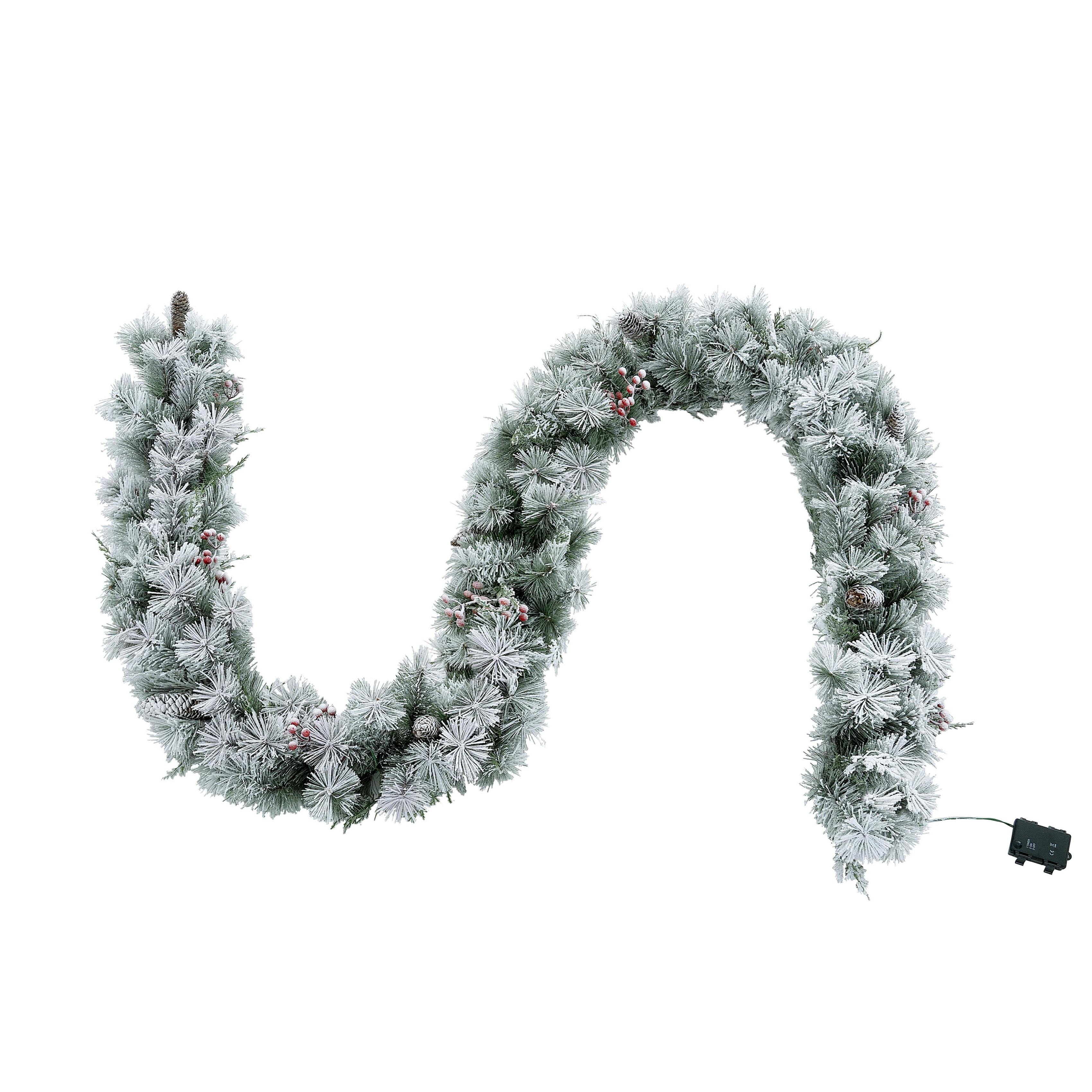 Rackhams White Aurora Winter Glow Christmas Garland, Flocked With Multi Colour And Multi Function