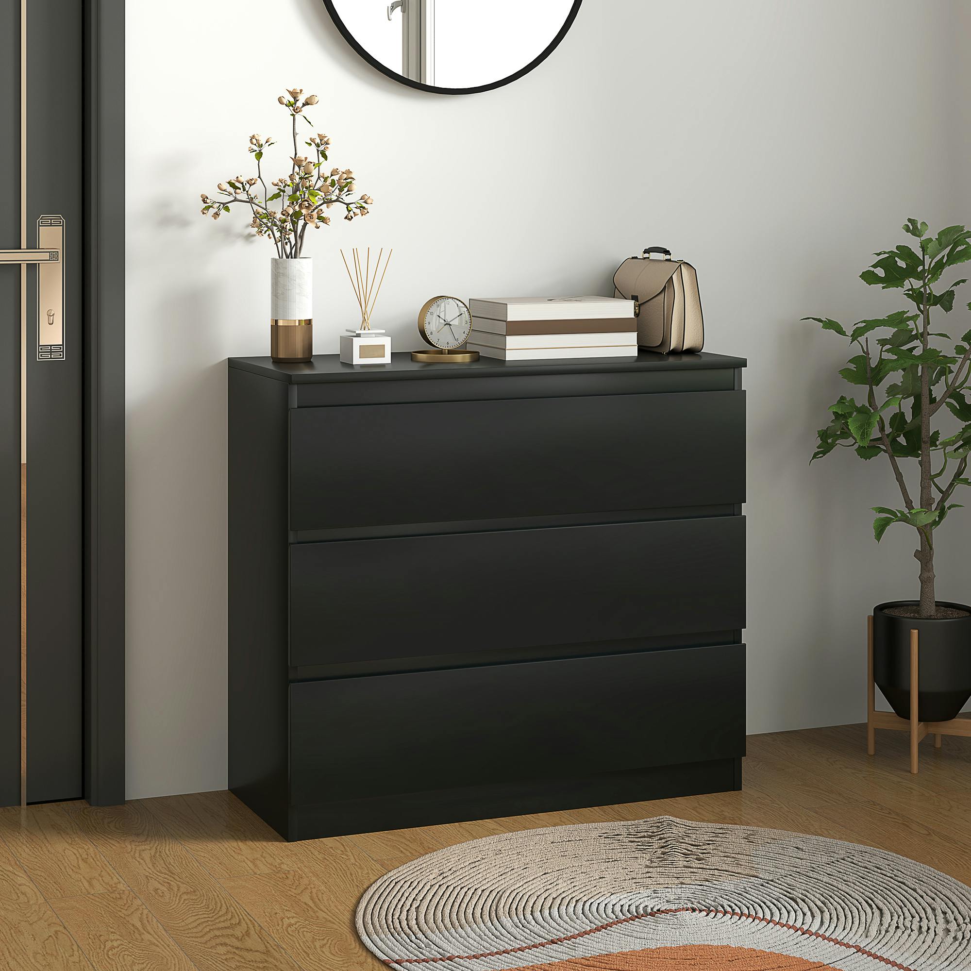 Homcom White Chest Of Drawers, 3 Drawer Storage Cabinet Unit For Bedroom,