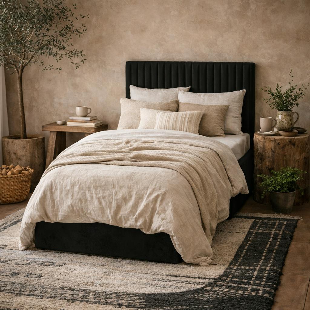 Rackhams Black Dublin Upholstered Ottoman 3Ft Single Bed With Tall Ribbed Headboard