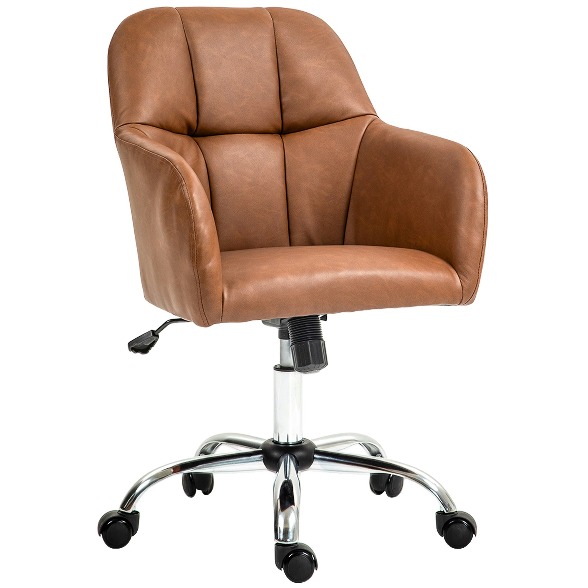 Rackhams Grey/Brown Computer Desk Chair With Pu Leather, Swivel Wheels,