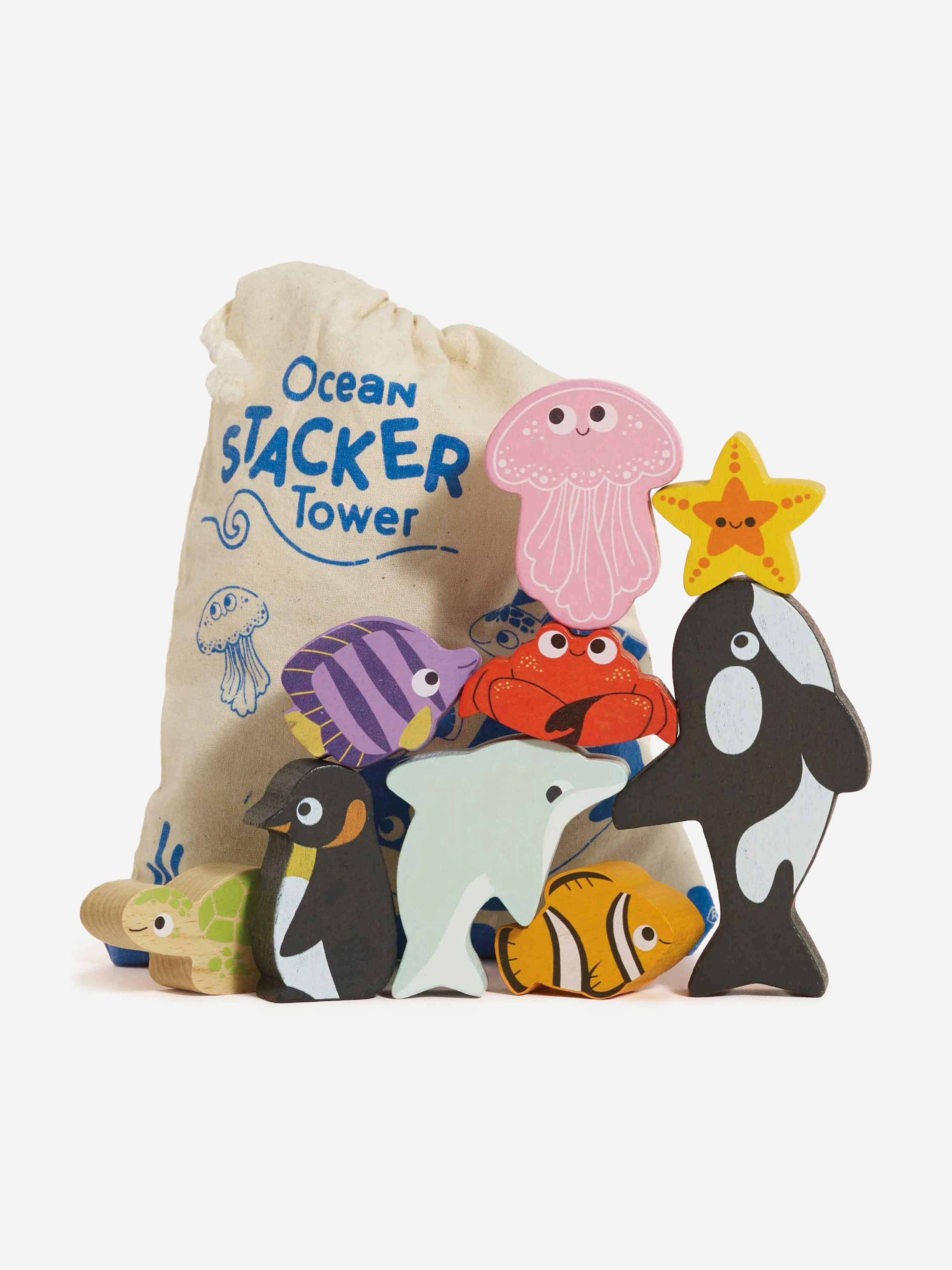 Le Toy Van Ocean Life Stacking Animals & Bag (Bag - W: 17Cm H: 22.5Cm) - Multicoloured - One Size