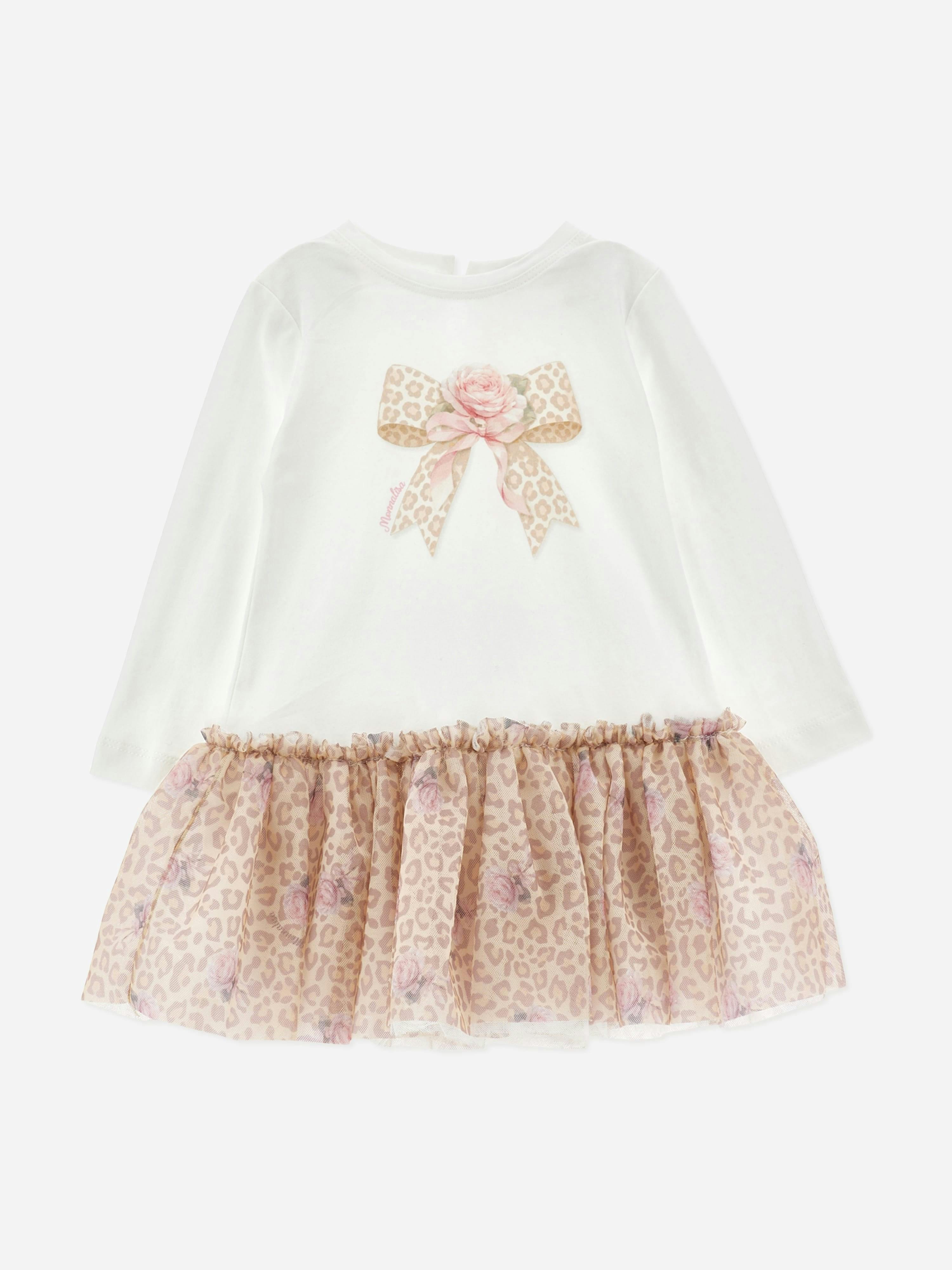 Monnalisa , Dresses, Female, Multicolor, 12 M | 80 Cm, Baby Girls Leopard Rose Dress In Beige - Image 3