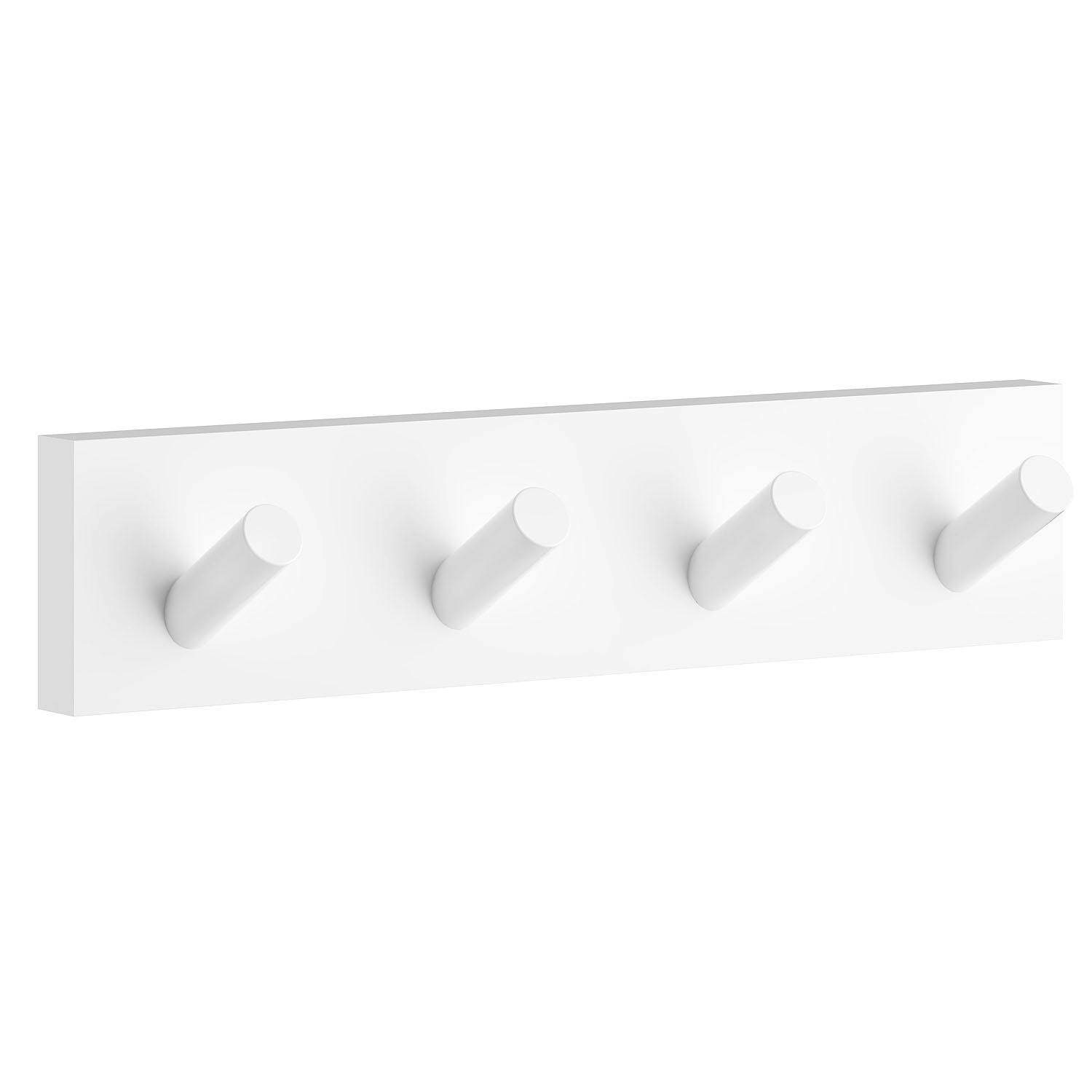 Smedbo White Matt Quadruple Towel Hook Rail 40Mm X 178Mm Wall Mounted Bathroom Rectangular Robe Hooks Clothes Hanger Coat Peg