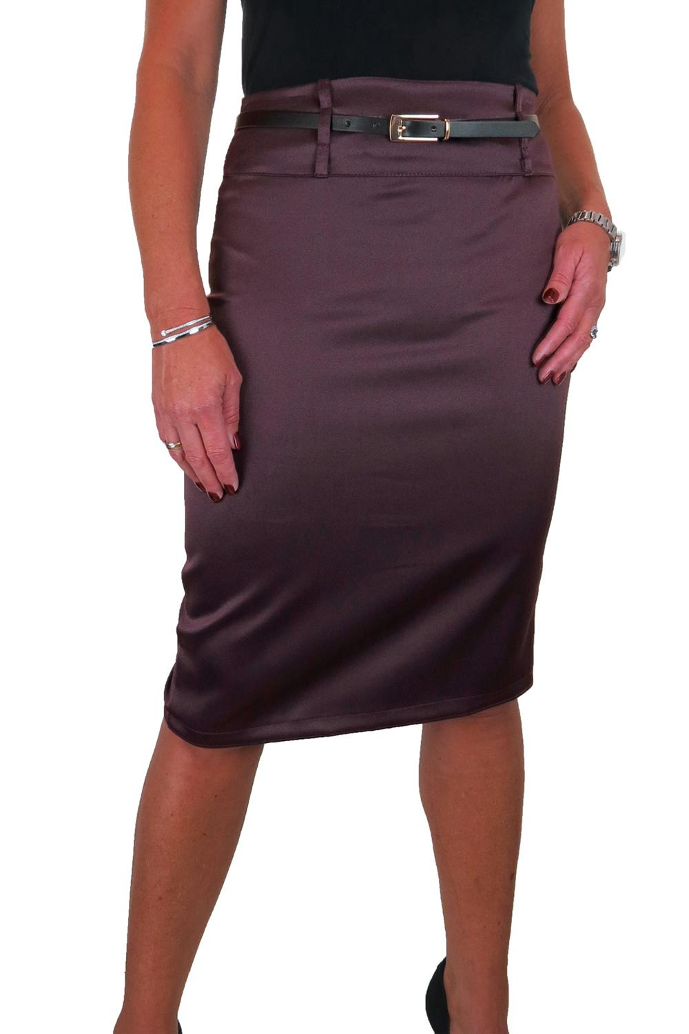 Paulo Due Women's Belted Satin Knee Length Pencil Skirt - 22 - Plum