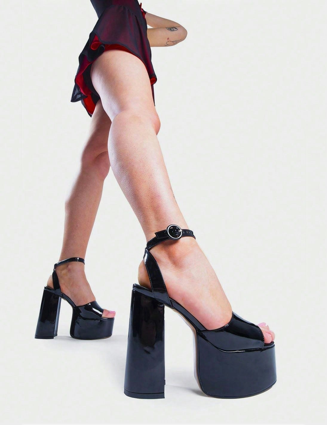 Lamoda Women's Black Platform Sandals All For You Open Toe High Heel Strap Stylish - Uk 5