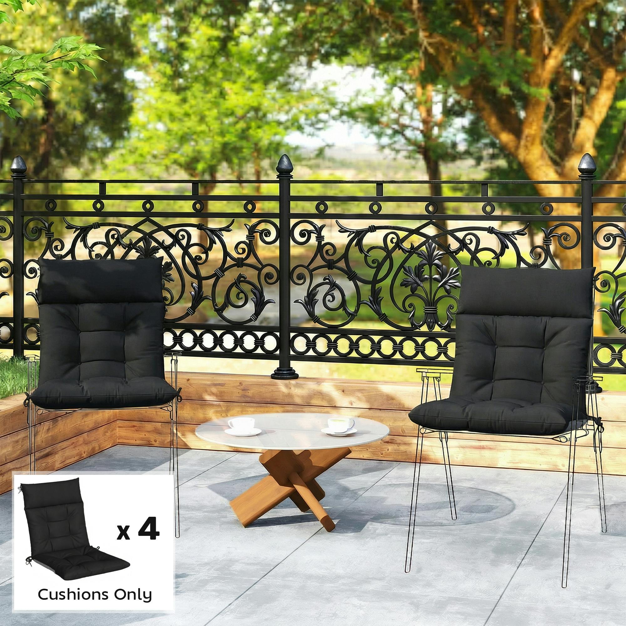 Rackhams Black Garden Chair Cushions Set Of 4, Waterproof Seat Pads
