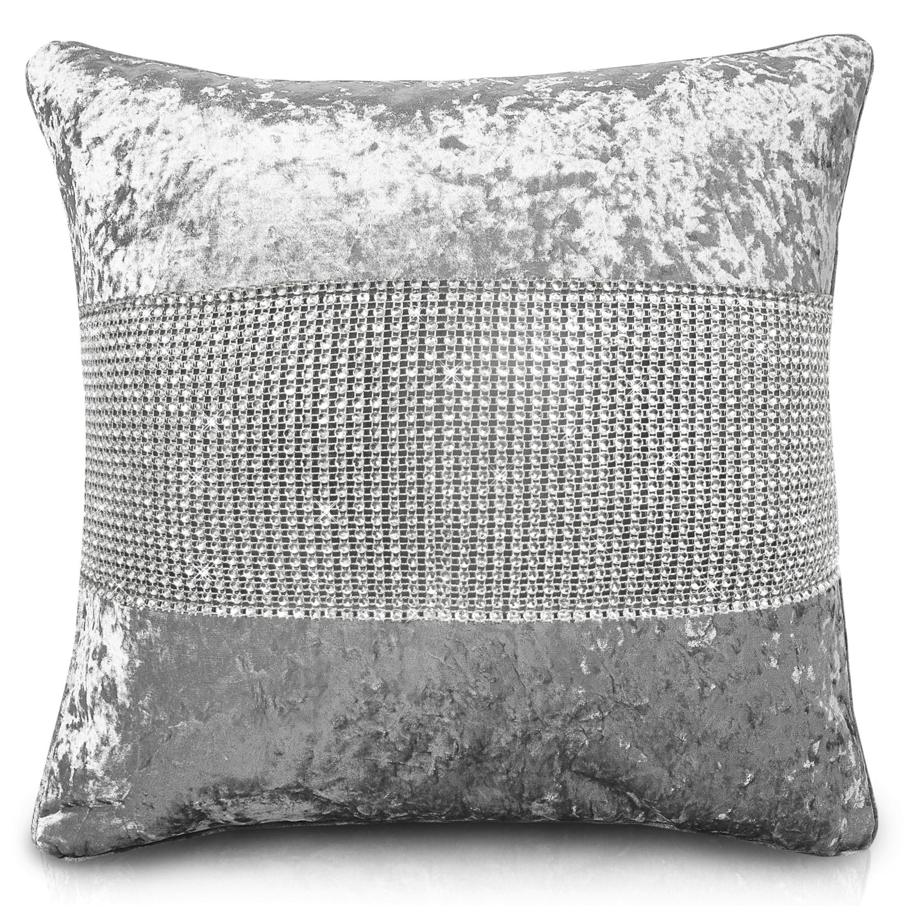 Intimates Silver Luxury Crushed Velvet Diamonte Detail Cushion - 43Cm X 43Cm