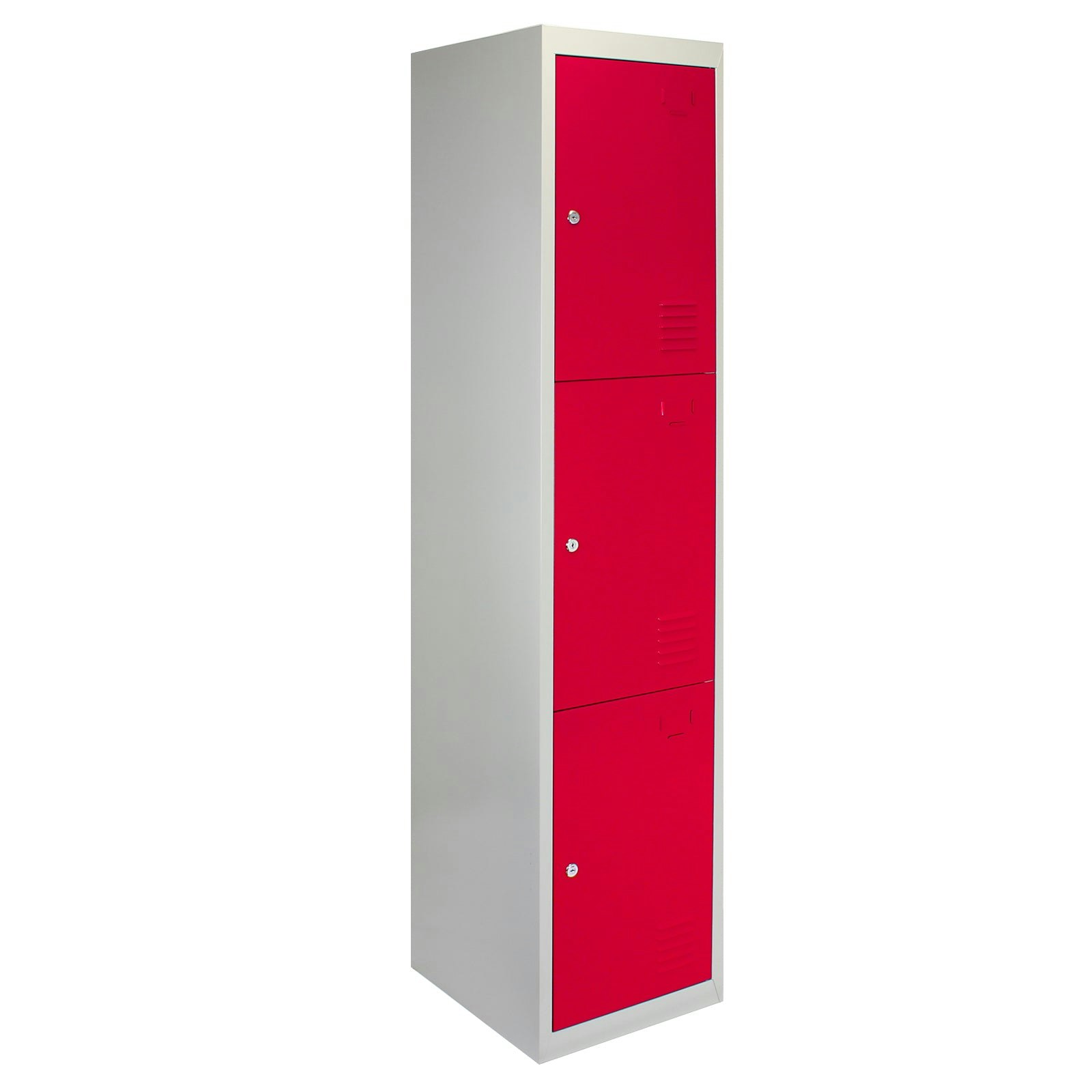 Rackhams Red Metal Storage Lockers - Three Doors, Flatpacked,