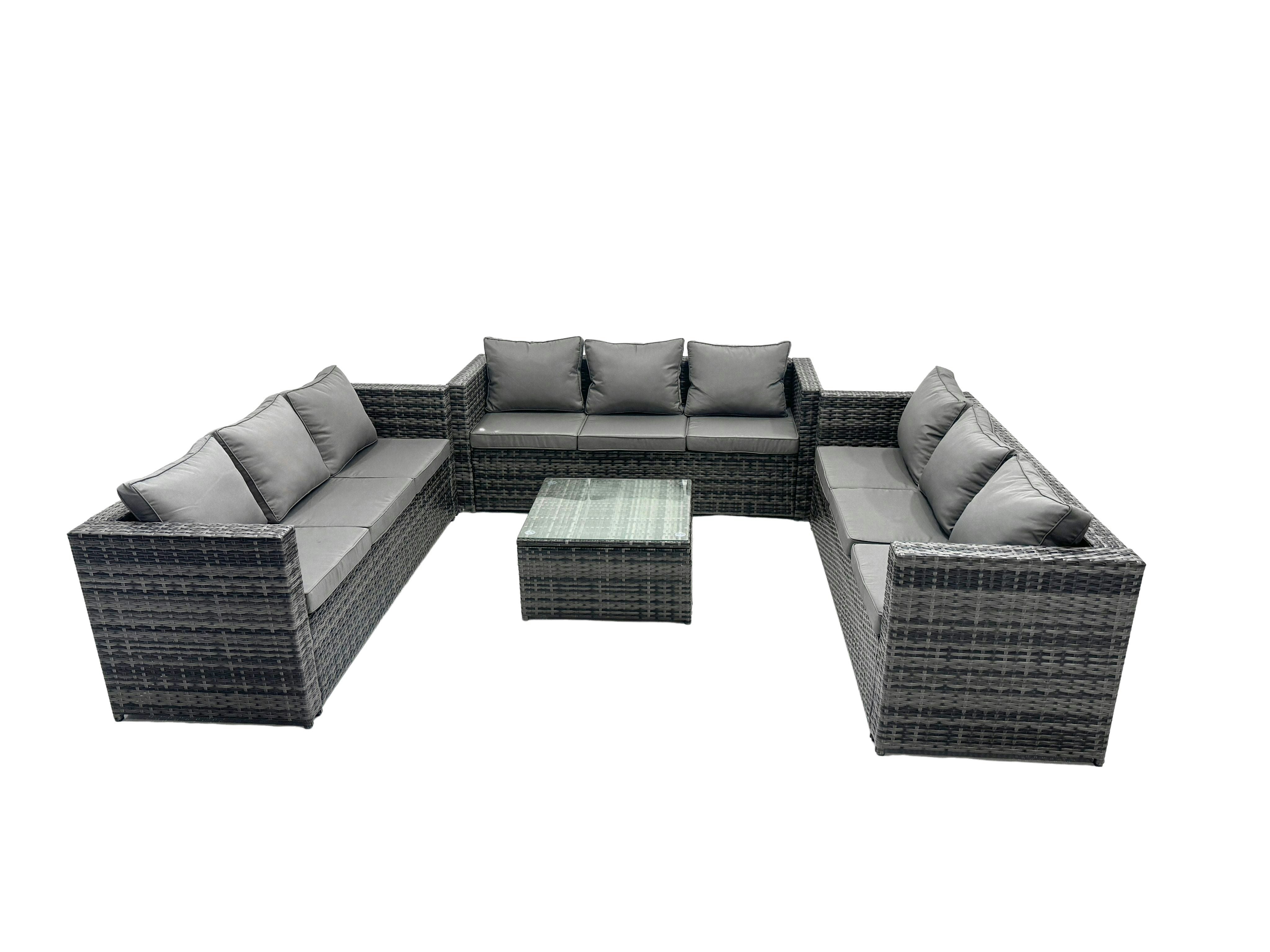Fimous Dark/Grey Outdoor Rattan Garden Furniture Lounge Sofa Set With Square Coffee Table