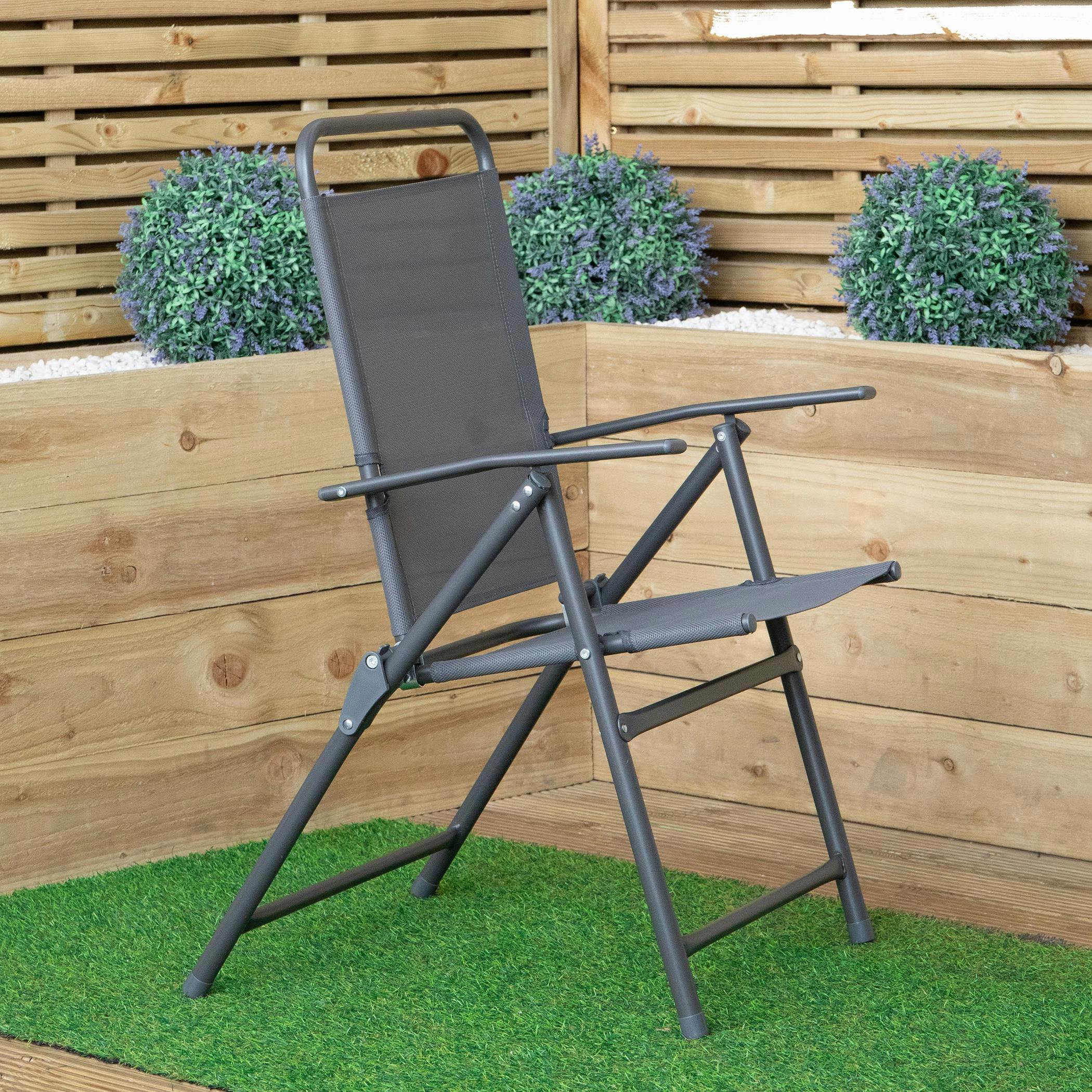 Rackhams Grey Set Of 4 Outdoor Multi-Position Textoline Garden Chairs In