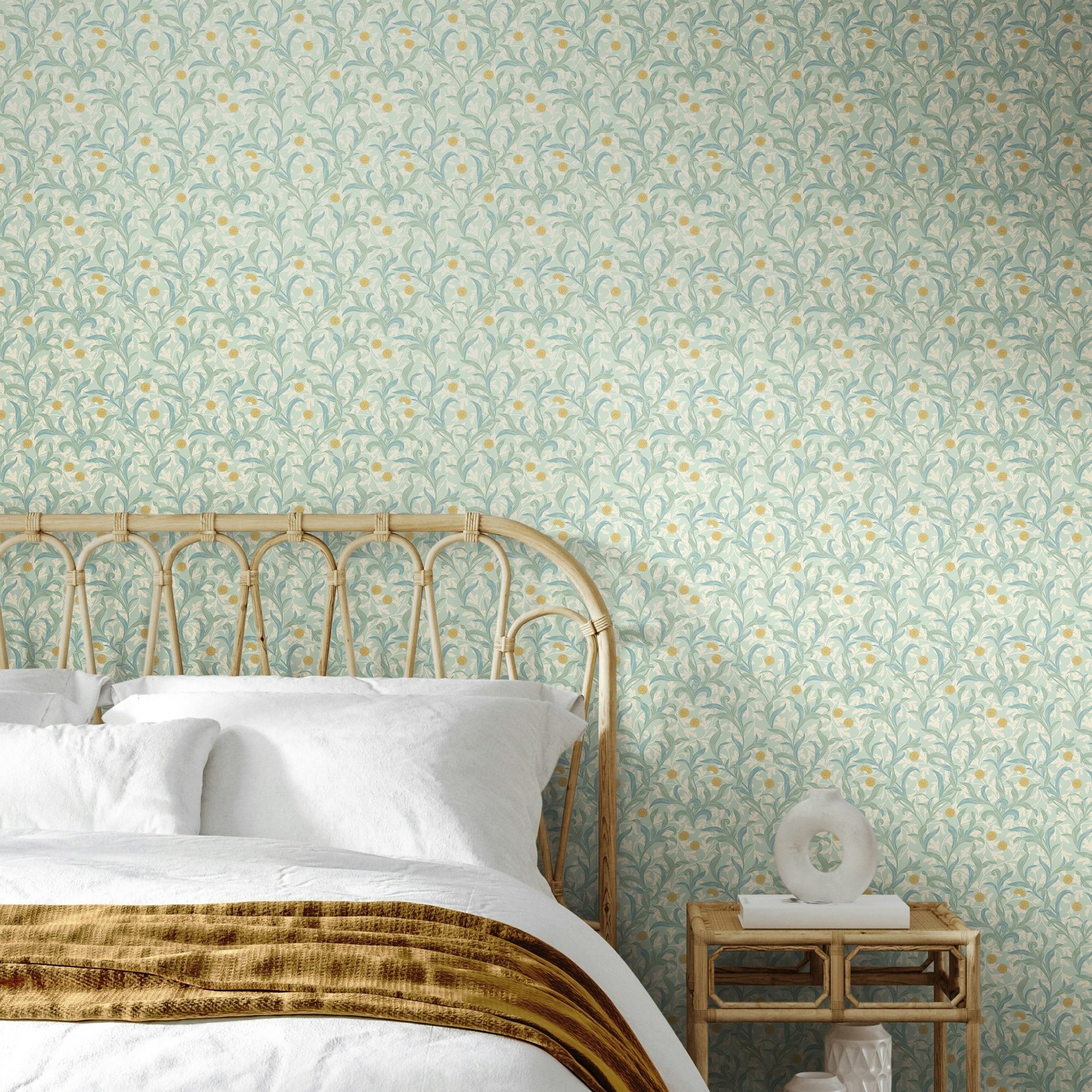 Rackhams Blue Floral Trail - Duck Egg 10M Wallpaper
