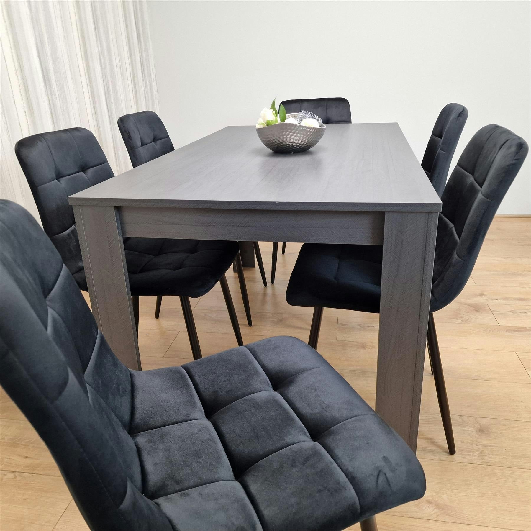 Portland Kosy Koala 6 Seater Velvet Arrow Design Dining Set Black And Dark Grey - Image 3