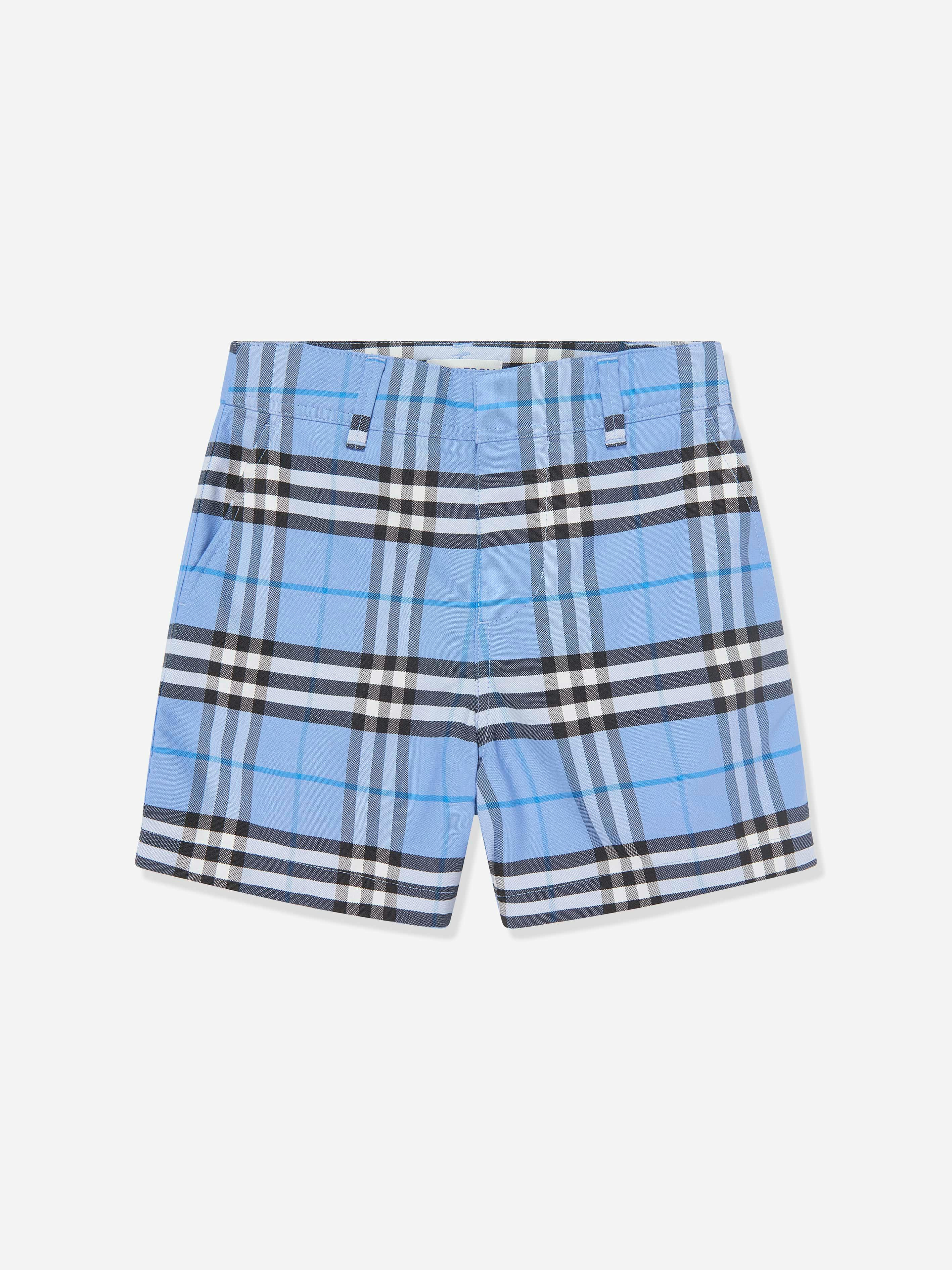 Burberry Kids Boys Blue Burberry Oscar Cotton Check Oxford Shorts In - 12 Yrs