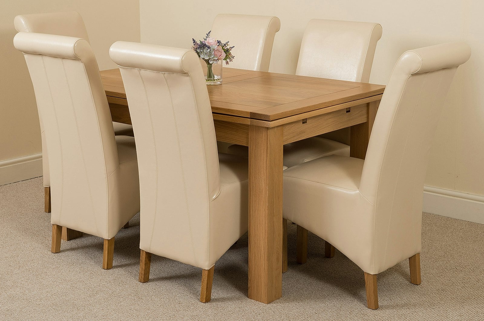 Rackhams Ivory Richmond Medium Oak Extendable Dining Table With Montana Leather Chairs - 6 Chairs