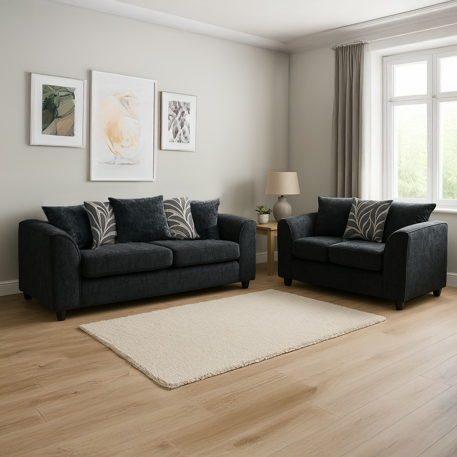 Rackhams Black Zina Chenille Fabric Sofa Suite