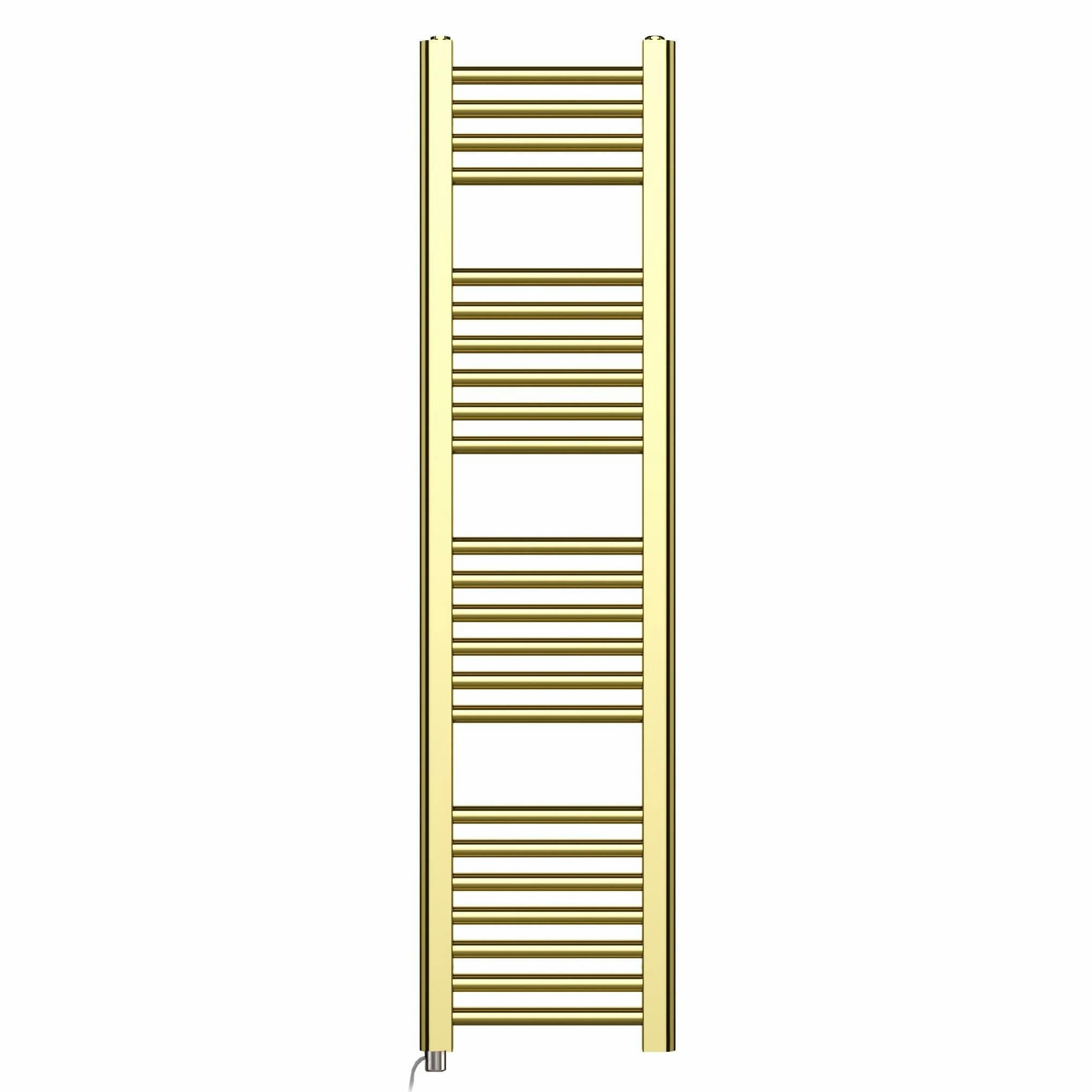 Rackhams Gold 300 X 1200 Mm Shiny Electric Bathroom Towel Rail Radiator With Manual Electric Element Pre-Filled Standard Element