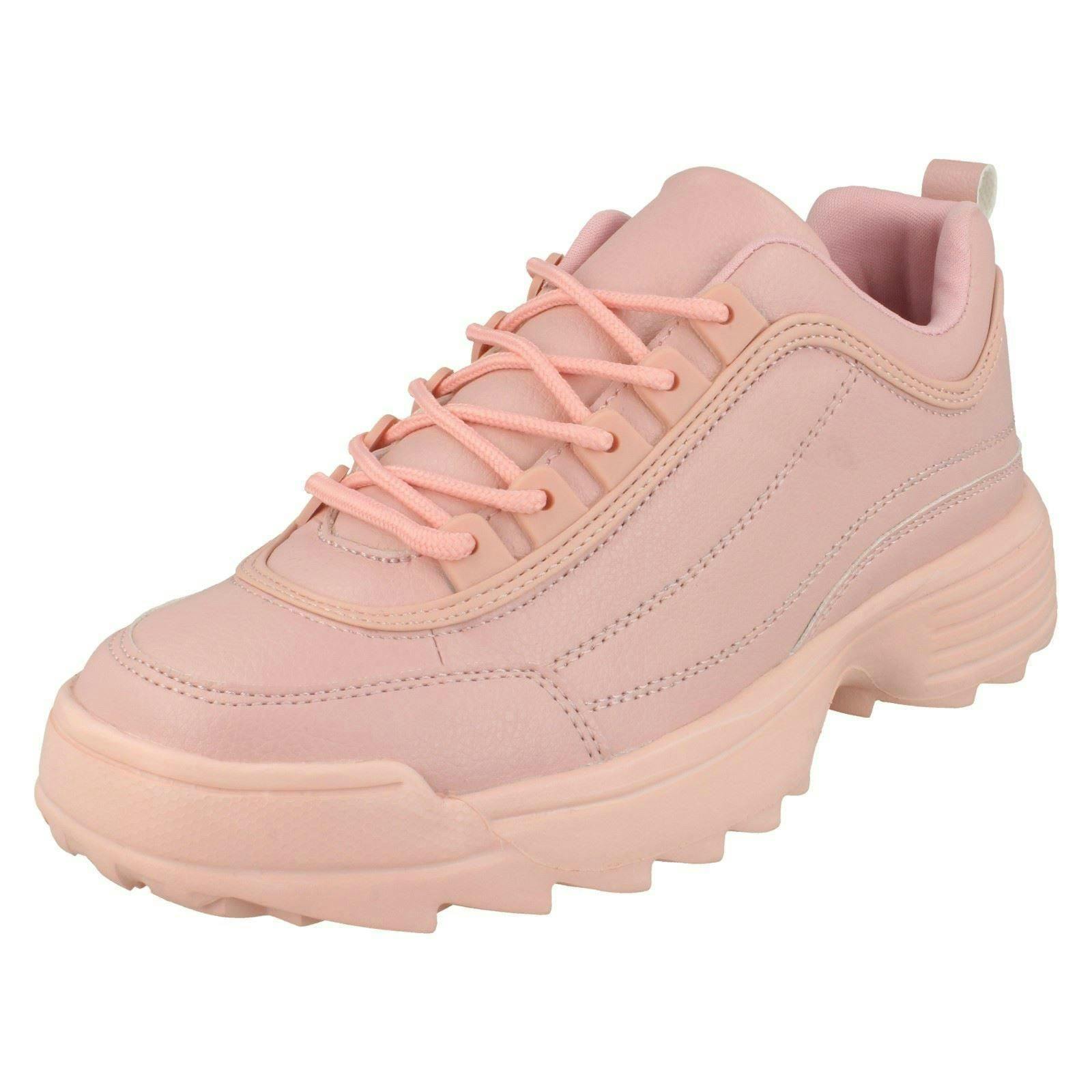 Reflex Women's Pink Lace Up Chunky Trainers - Uk 8