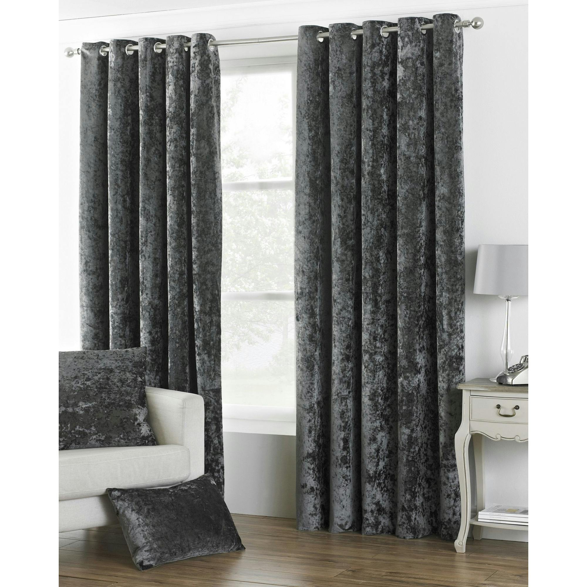 Riva Home Verona Velvet Style Eyelet Curtains - Pewter - 90 X 90In (229 X 229Cm) - Pewter - 100% Polyester