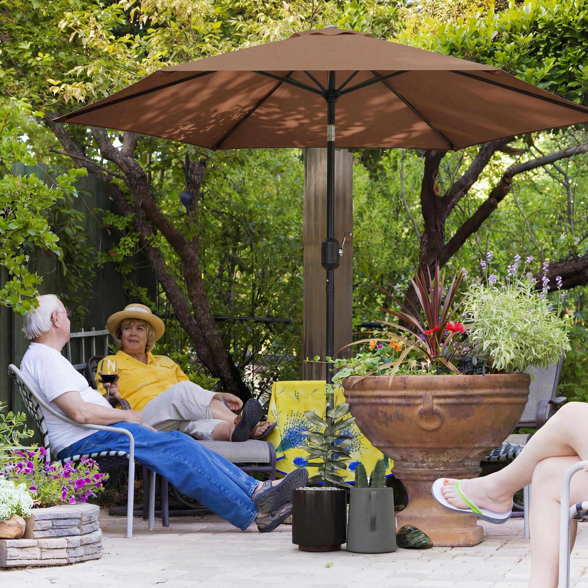Outsunny 2.6M Garden Parasol Umbrella With Aluminium Pole, Tilt, Crank - Coffee - Dia. 2.65 X 2.3H M