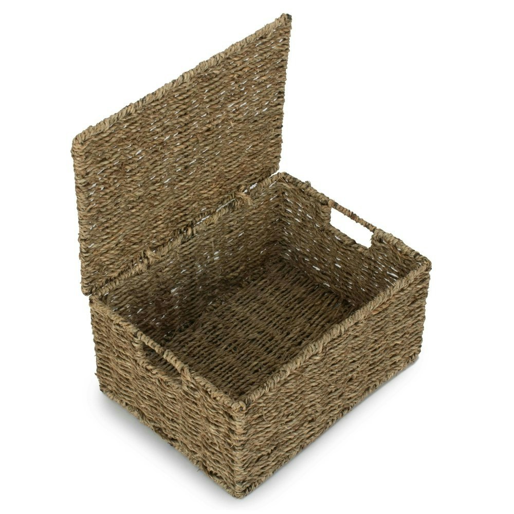 Red Hamper Lidded Seagrass Storage Baskets - Small