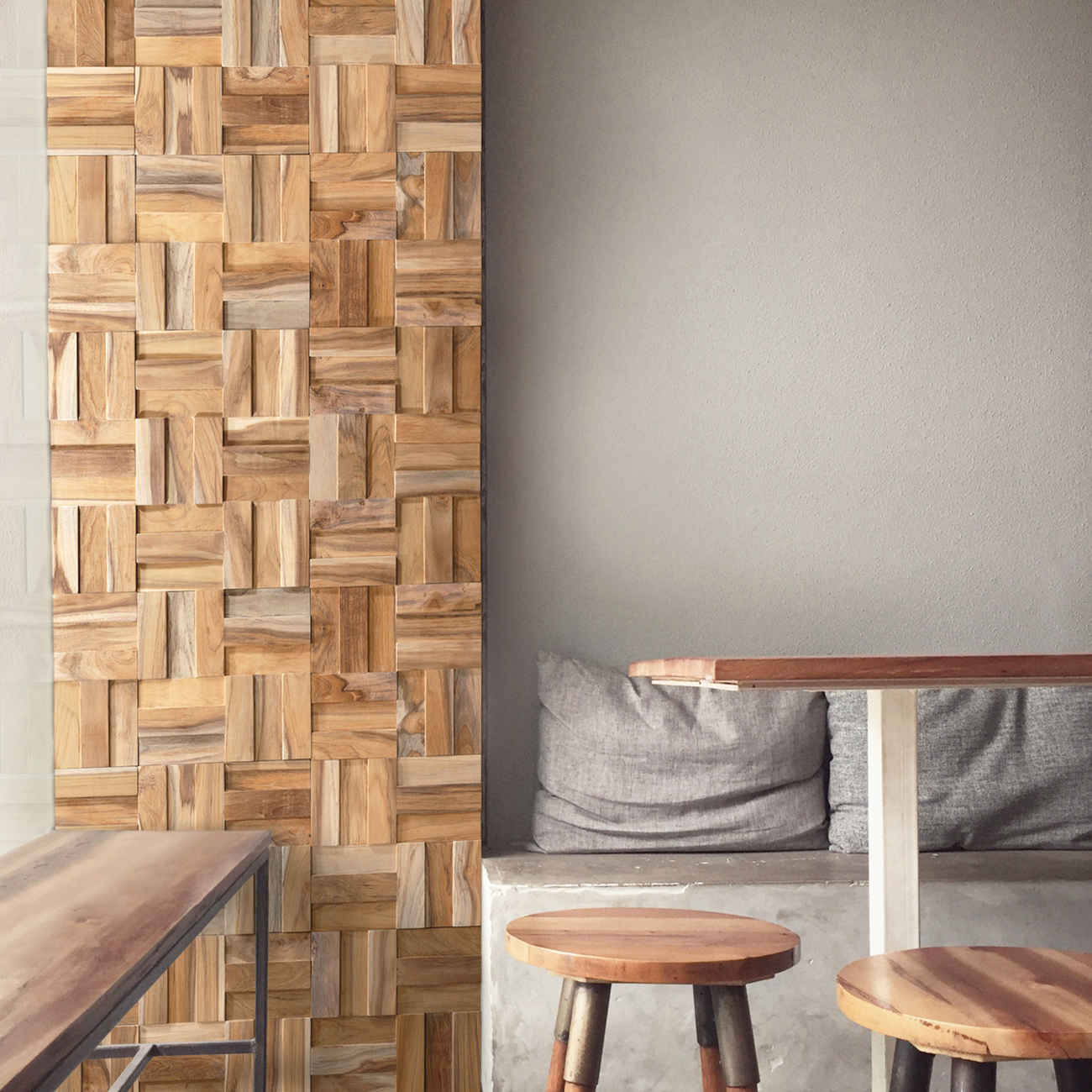 Wallsupply Ultrawood Cubic Solid Teak Wood Panels, Wall Cladding 3D Interlocking Tiles, 10Pcs 0.68M²