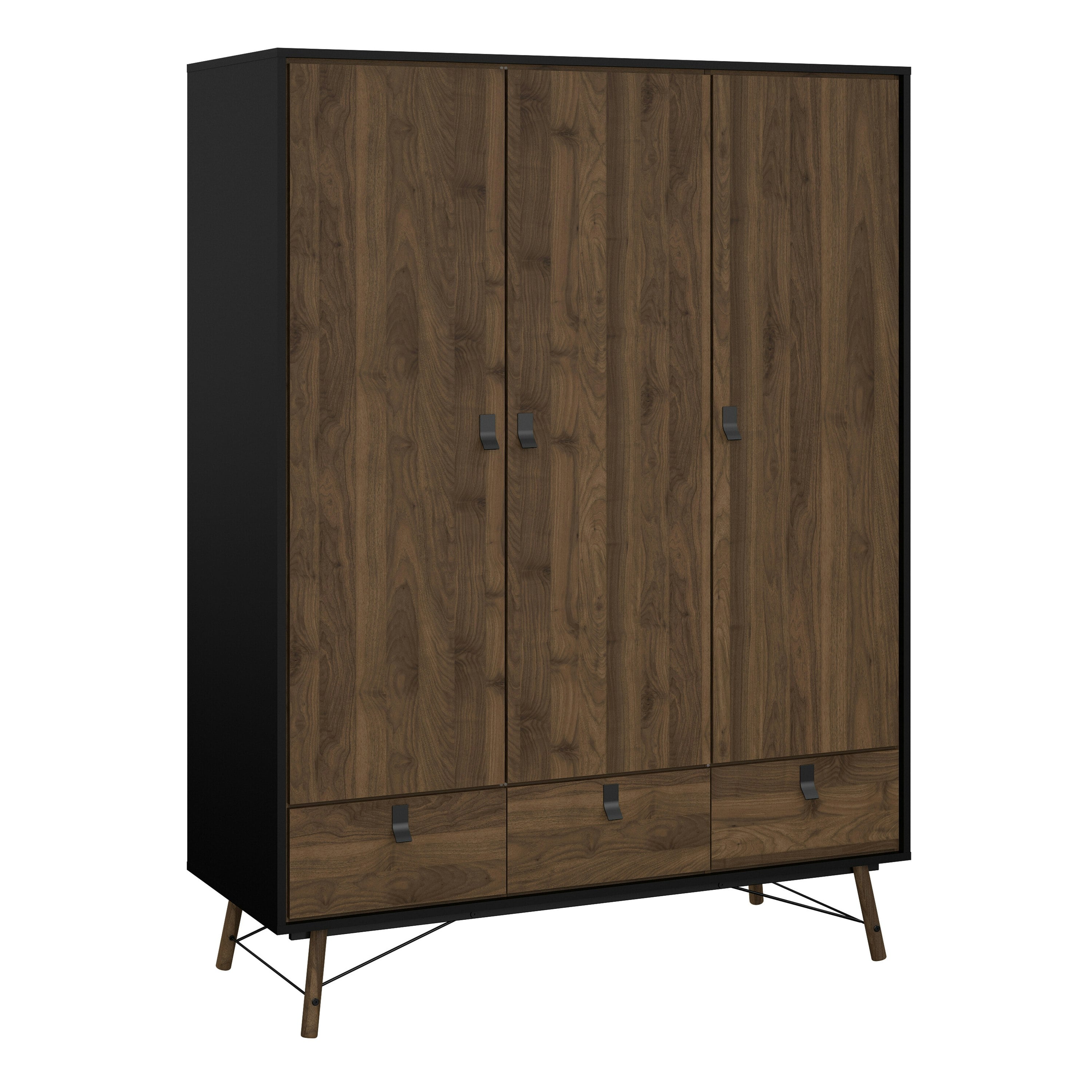 Furniture To Go Black Ry Wardrobe 3 Doors + 3 Drawers In Matt Walnut - Malemine - 1