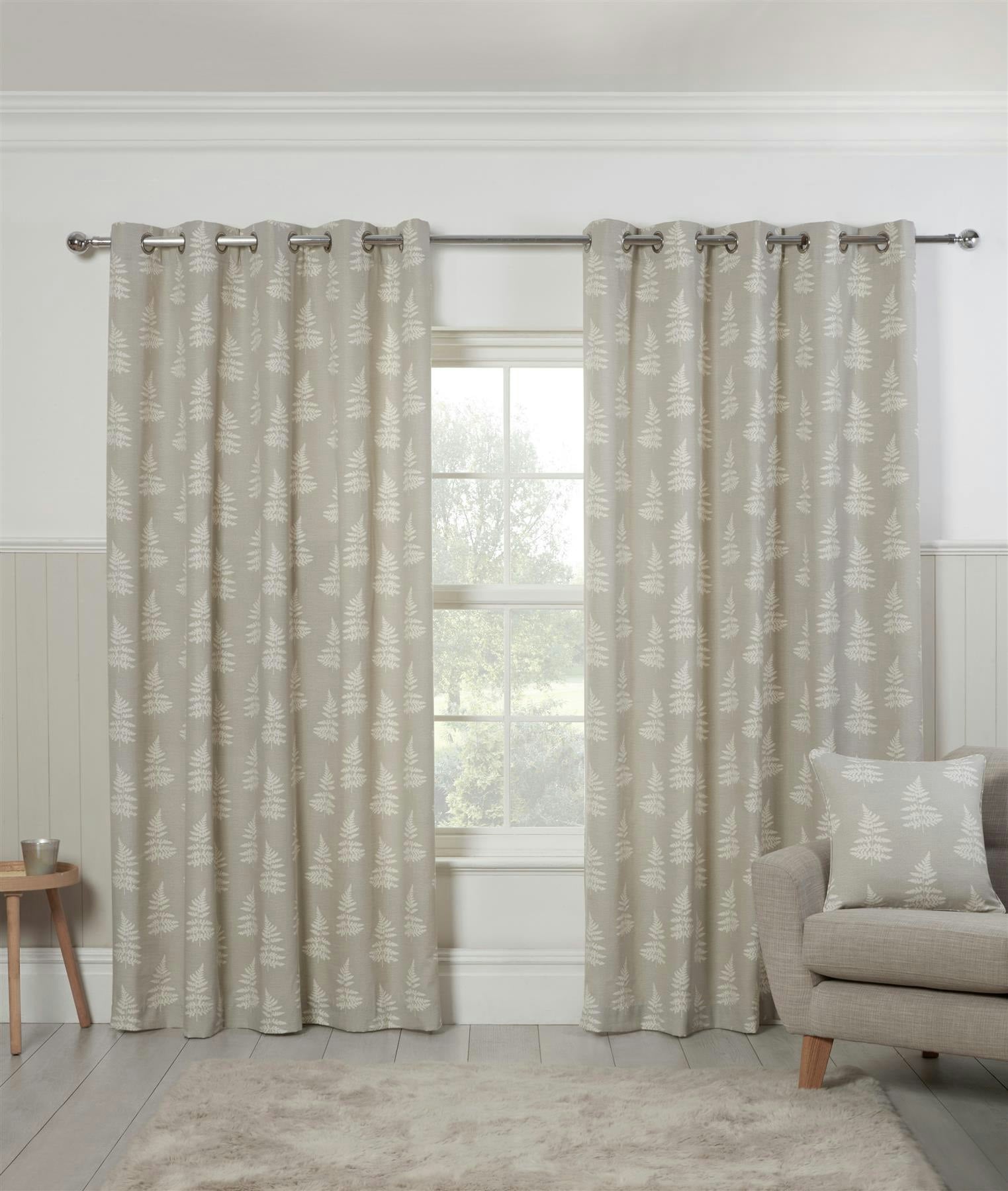 Sundour Grey Esher Fern Leaf Eyelet Curtains - 90 X 90"