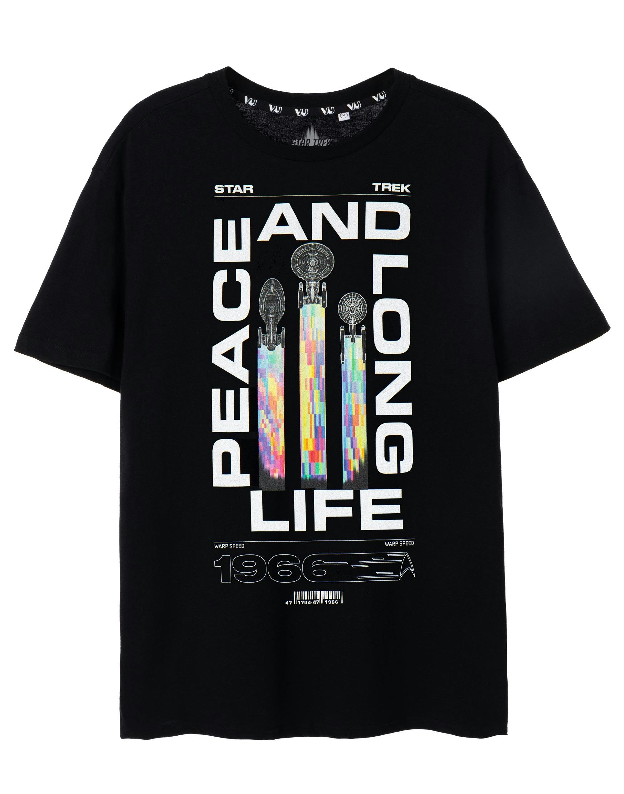 Vanilla Underground Men's Black Star Trek Peace And Long Life Short Sleeved T-Shirt - Large