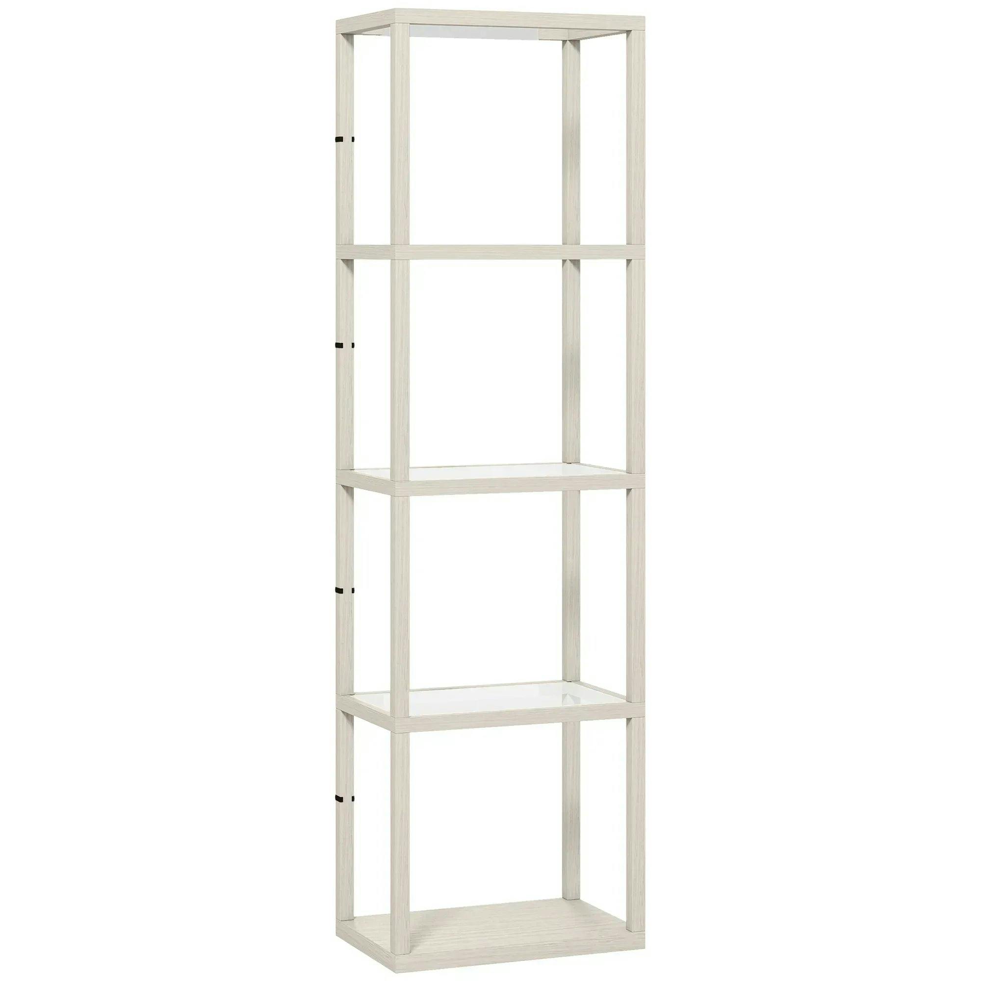 HOMCOM LED Floor Lamp with Glass Shelves, Dimmable Room Lamp, Bleached Oak in Light Oak - Image 5