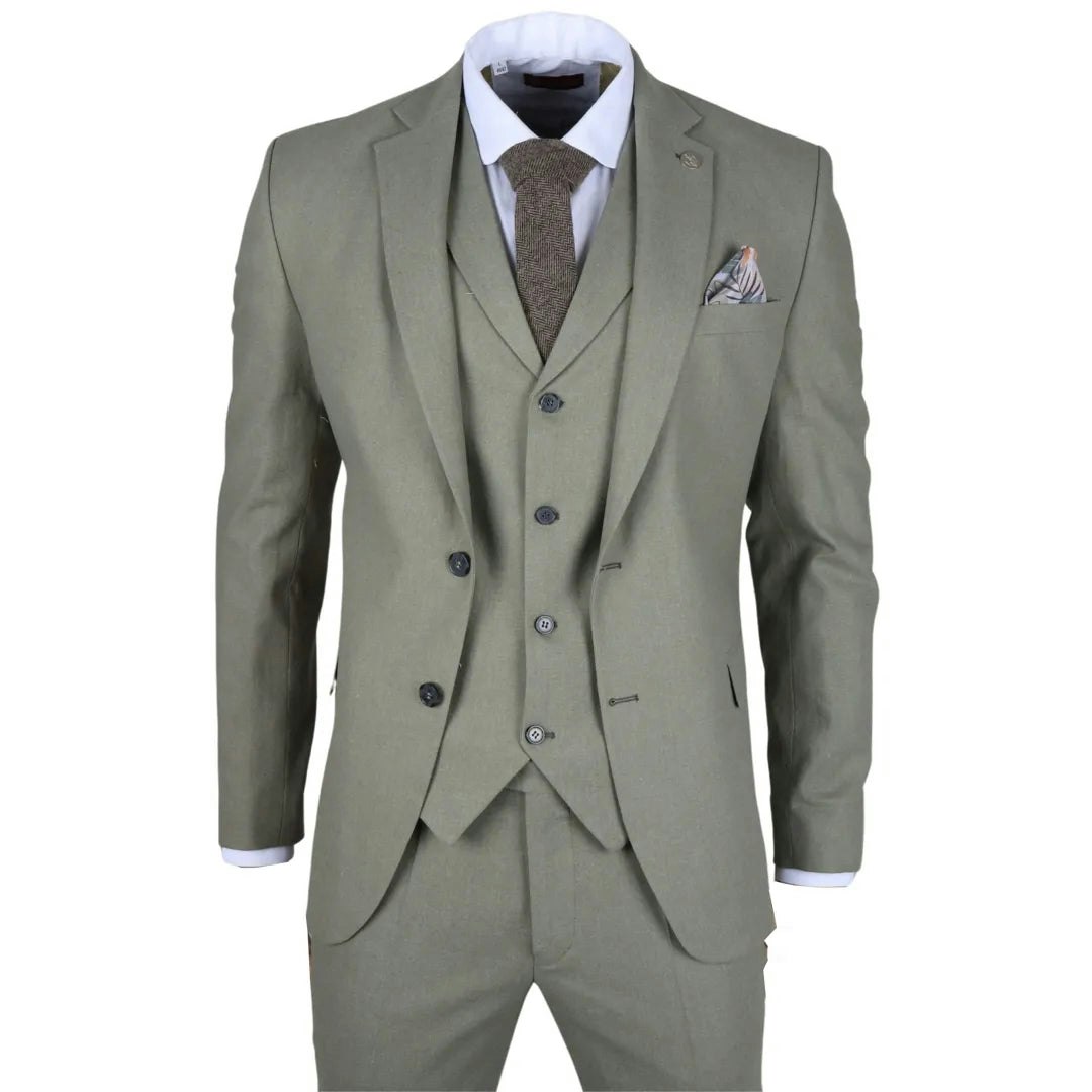 Truclothing Men's Green Tp-22 - Sage 3 Piece Linen Summer Wedding Suit - 42" Jacket 36" Trousers