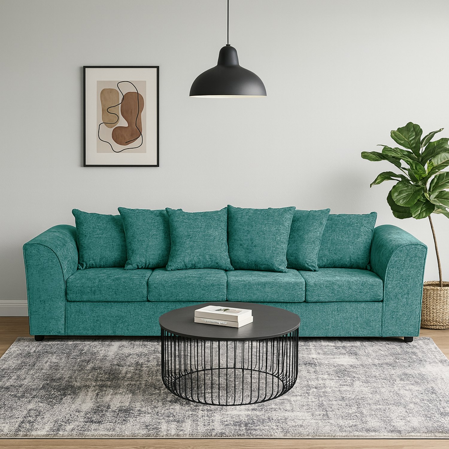 Rackhams Beige/Black/Blue Monaco Chenille Fabric 4 Seater Sofa - Teal