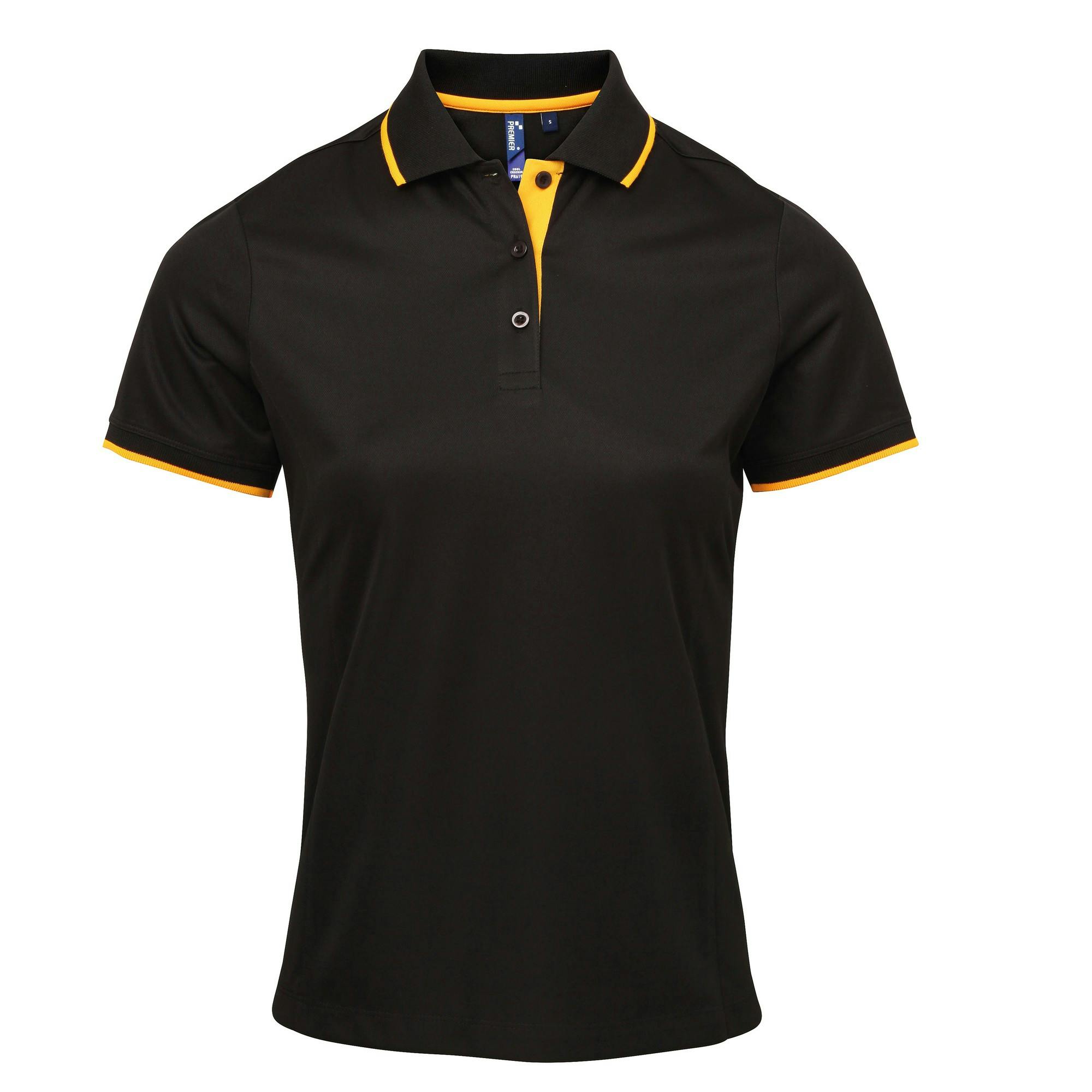 Premier Women's Jet Black Contrast Coolchecker Polo Shirt In | Size: 2XL - Image 3
