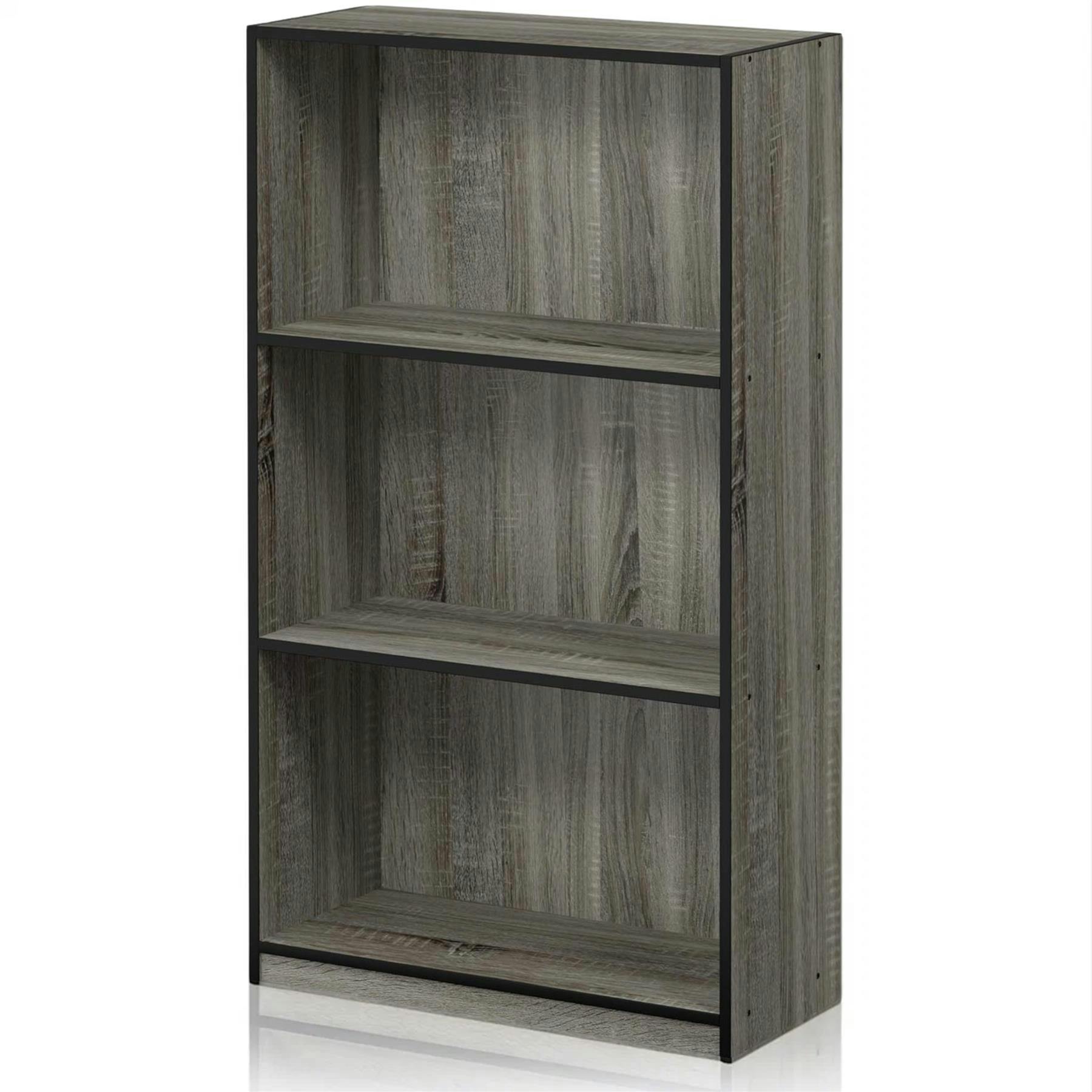 Walplus Grey/Black Basic 3-Tier Bookcase Storage Shelves, French Oak | Stylish Wall Art For Modern Homes