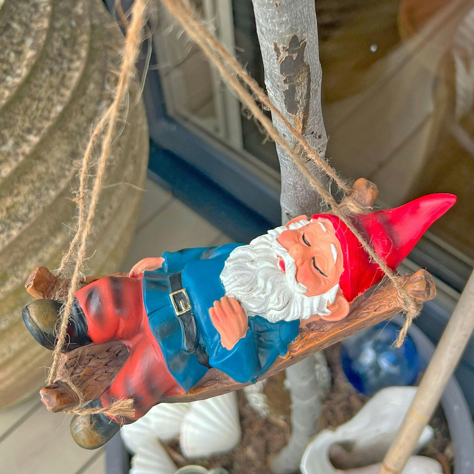 Rackhams Sleeping Gnome In A Hammock Hanging Garden Ornament