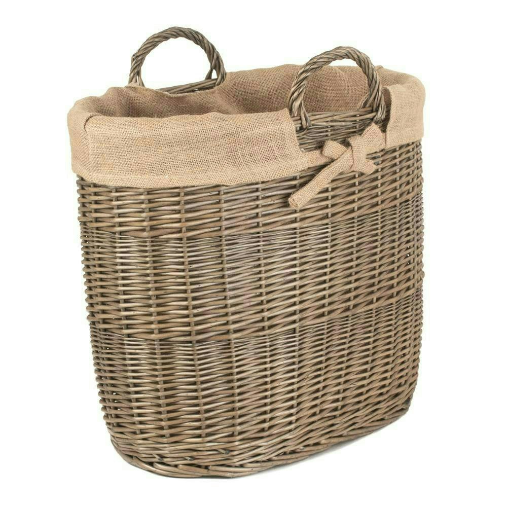 Red Hamper Red/Brown Hamper Hessian Lined Oval Wicker Log Basket