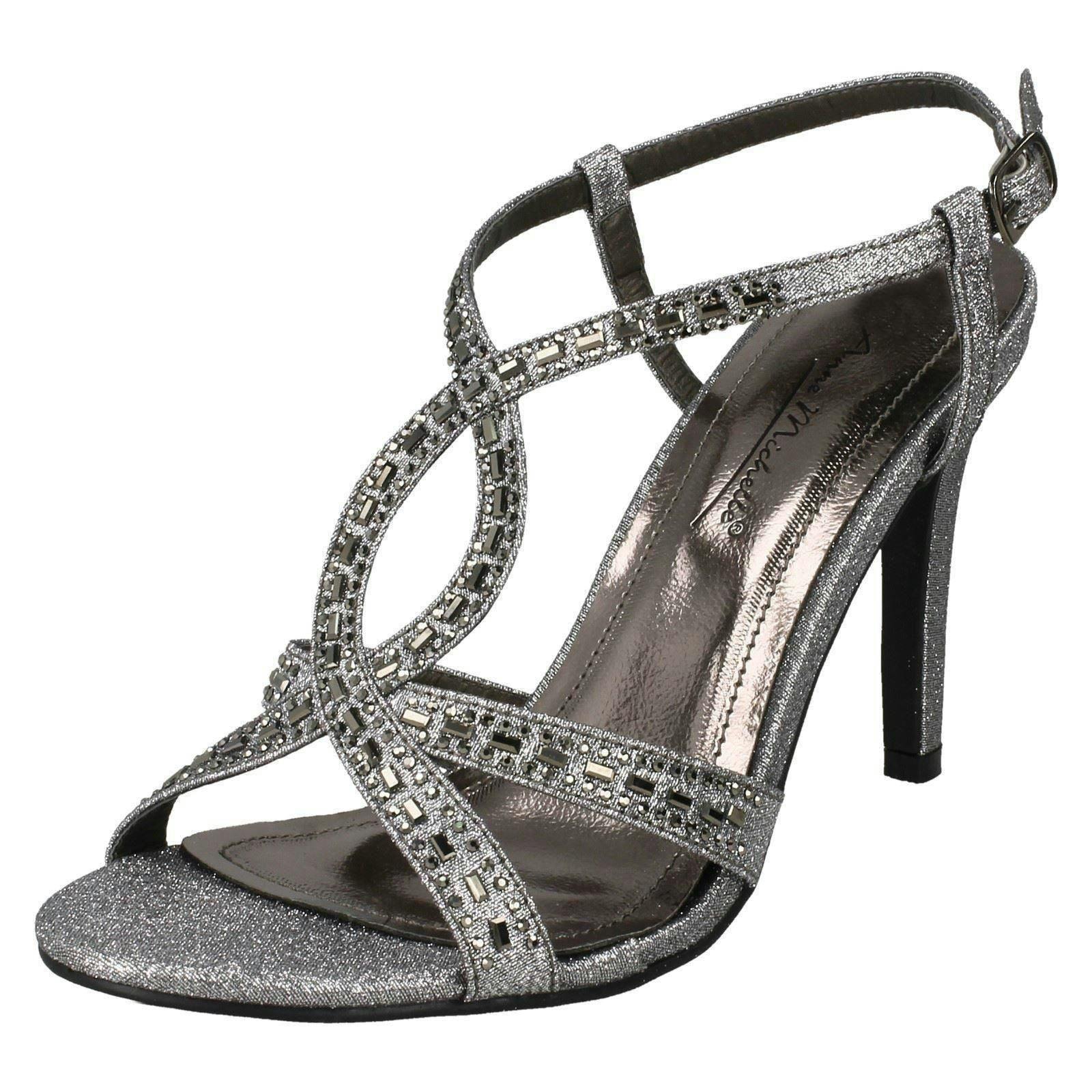 Anne Michelle Women's Dark Jewelled Strappy Sandals - Pewter - Uk 3