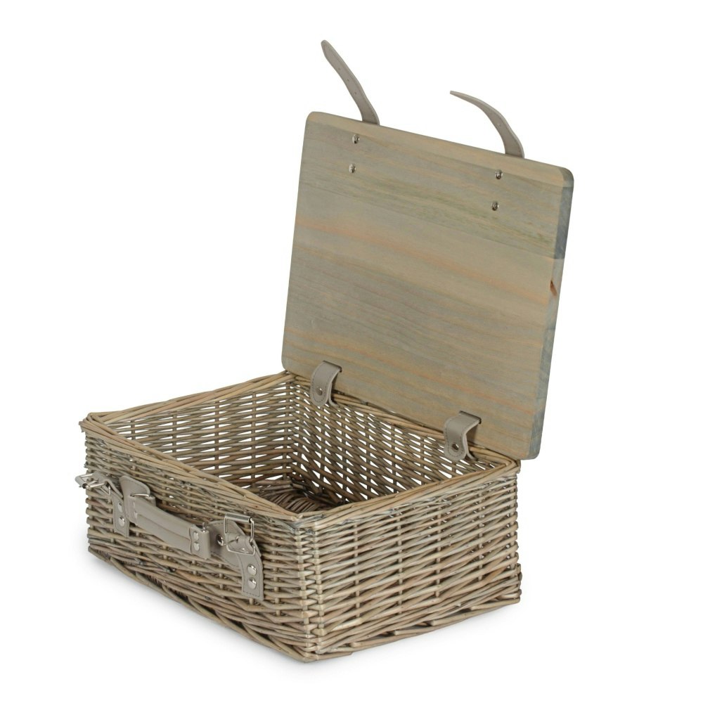 Red Hamper Antique Wash Empty Picnic Basket With Pinewood Lid - Small