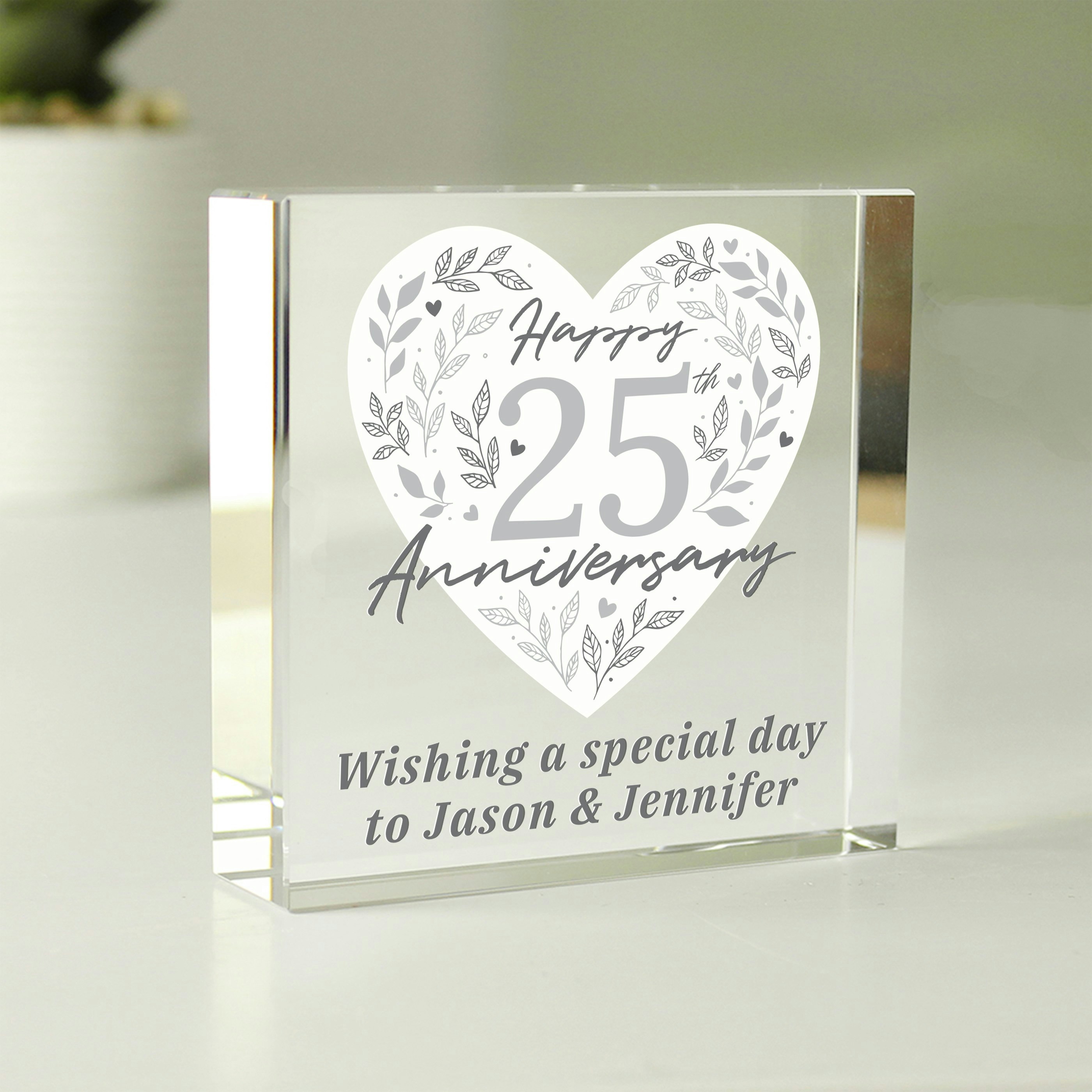 Personalised Memento Company Silver Personalised 25Th Wedding Anniversary Crystal Token