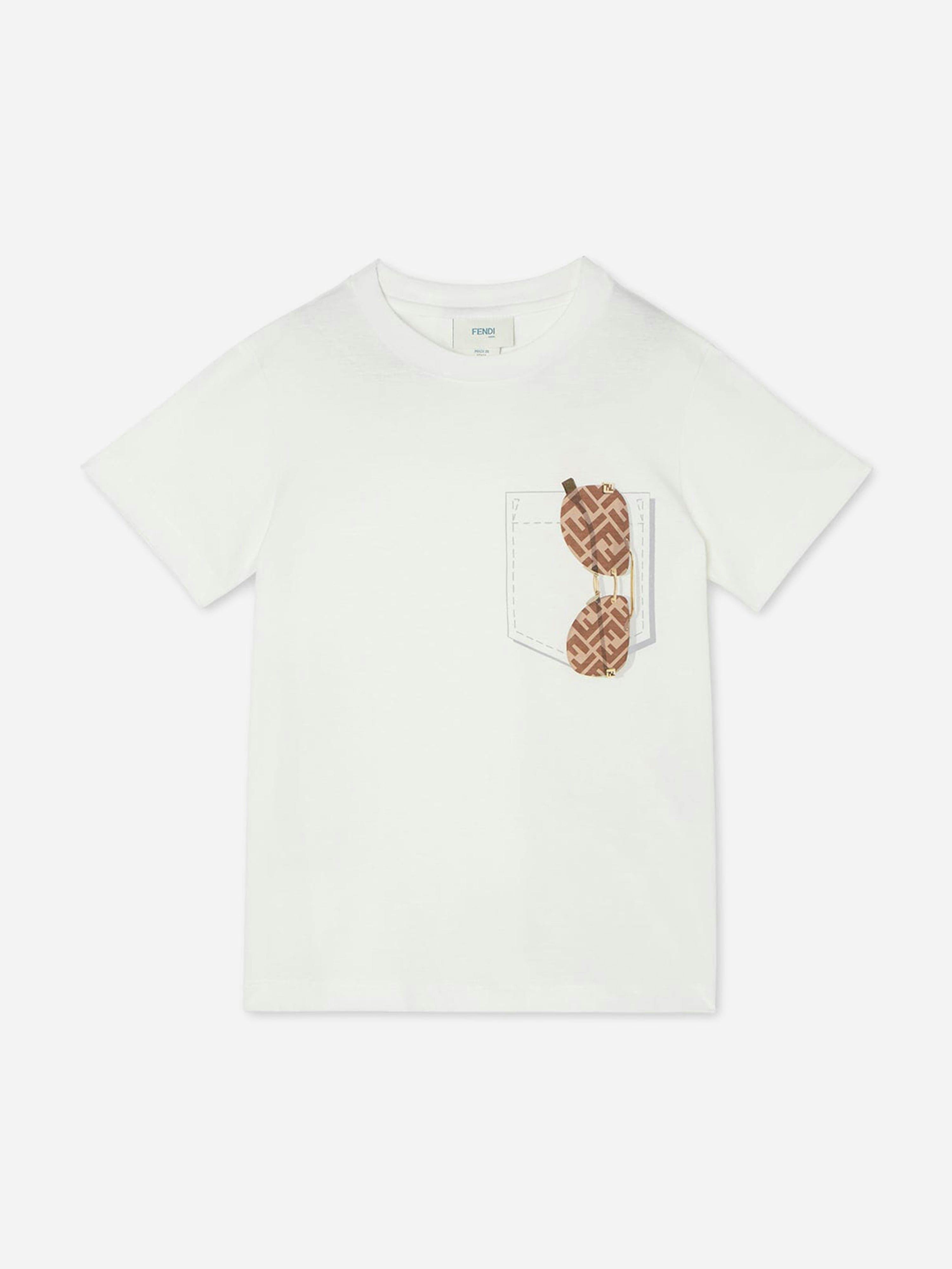 Fendi Kids Boys White Fendi Sunglasses T-Shirt In - 14 Yrs