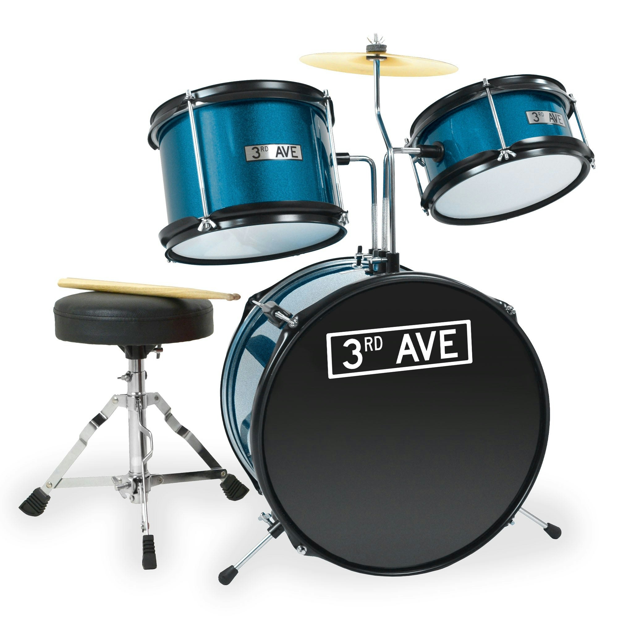 3Rd Avenue Blue 3 Piece Junior Drum Kit