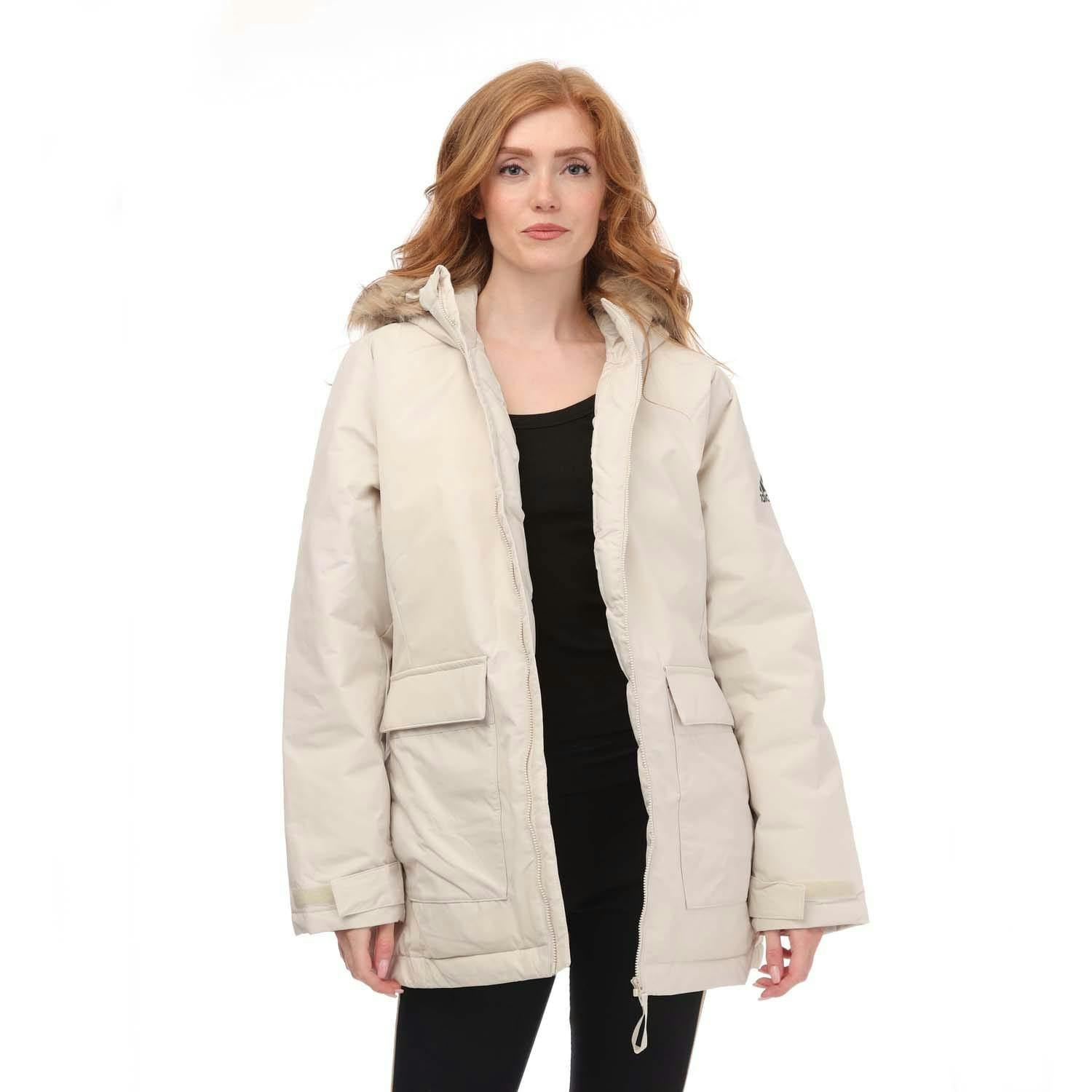 Adidas Women's Beige Utilitas Hooded Parka - Xxs - 100% Polyamide